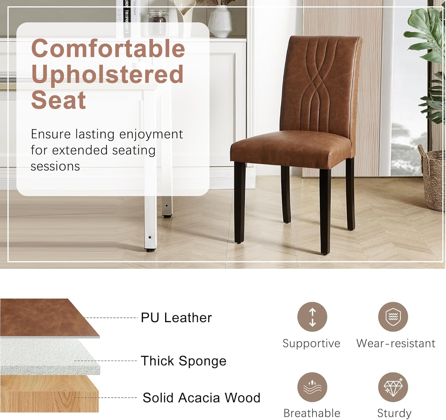 VECELO Upholstered Dining Chairs Set of 2 Modern Fabric and Solid Wood Legs & High Back - VECELO