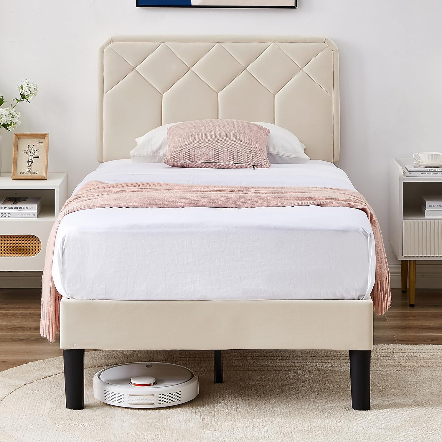 VECELO Premium Leather Upholstered Platform Bed Frame - VECELO
