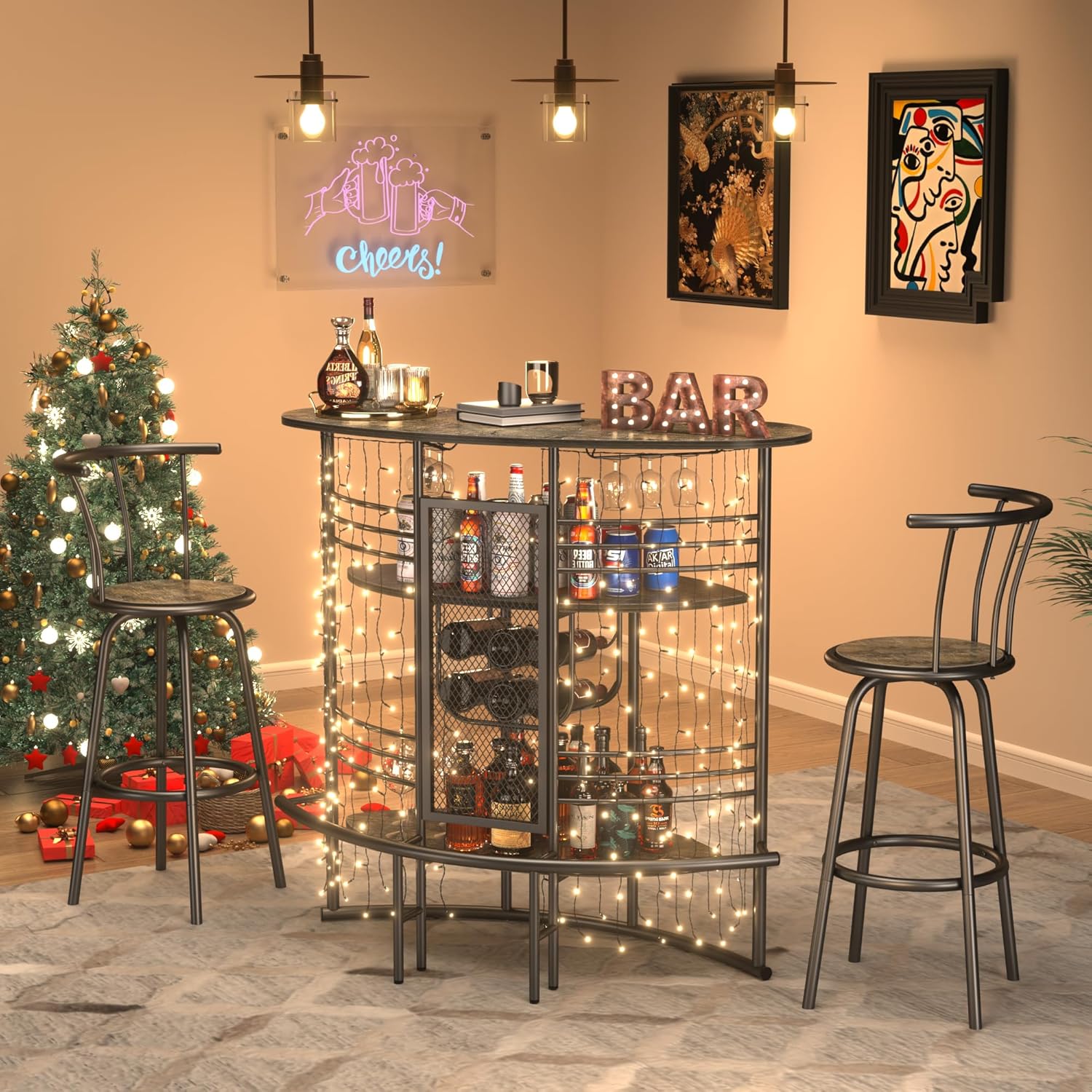 VECELO Vintage Liquor Cabinet Wine Rack Bar Unit - VECELO