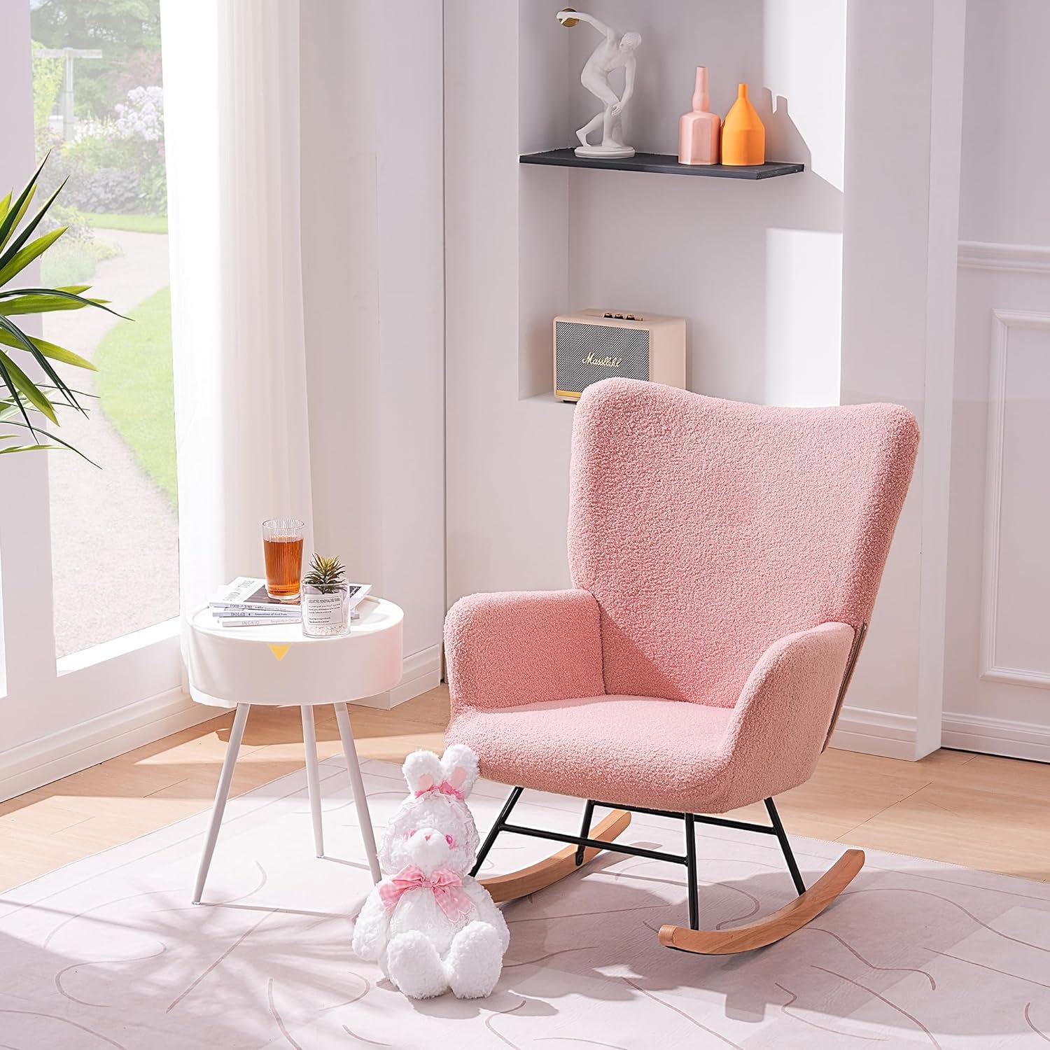 VECELO Rocking Chair, Modern Upholstered Teddy Fabric Nursery Glider - VECELO