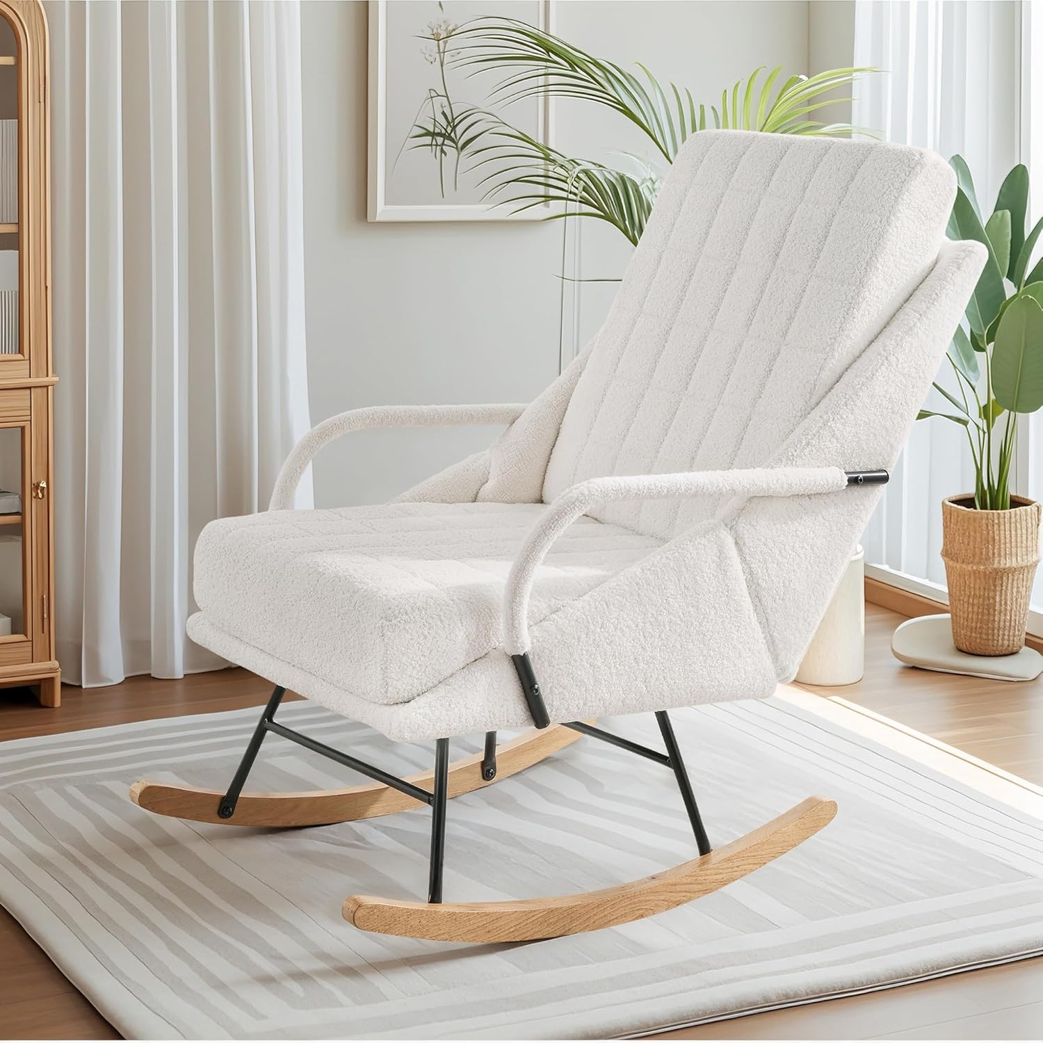 VECELO Rocking Chair Nursery Leather Glider Rocker with High Backrest - VECELO