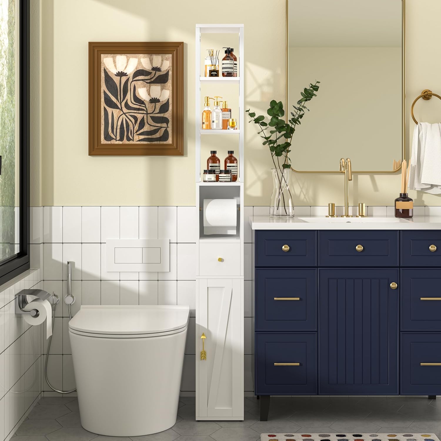 VECELO Tall Bathroom Cabinet with Adjustable Shelves - VECELO