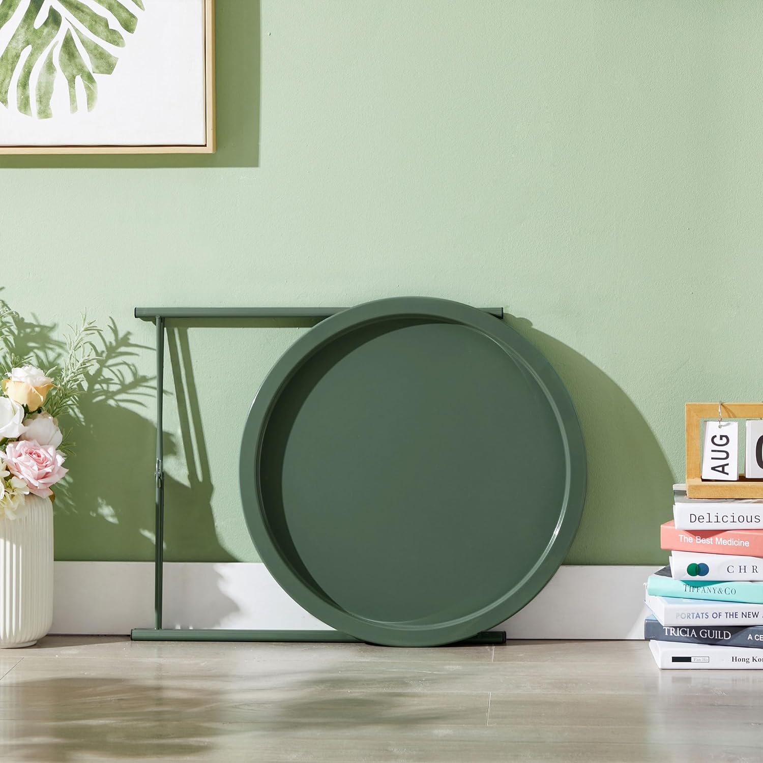 VECELO Metal Round End/Side Table with Removable Tray Small Folding Anti-Rust Nightstand - VECELO