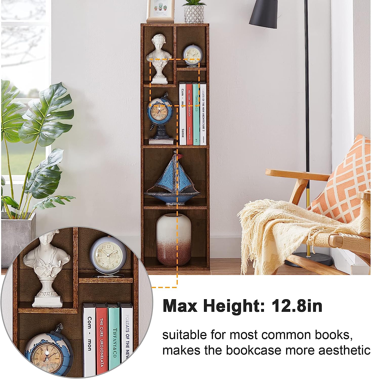 VECELO Modern 3-Tier Small Bookcase, 4 Cube/5 Cube Bookshelf/Storage Organizer - VECELO