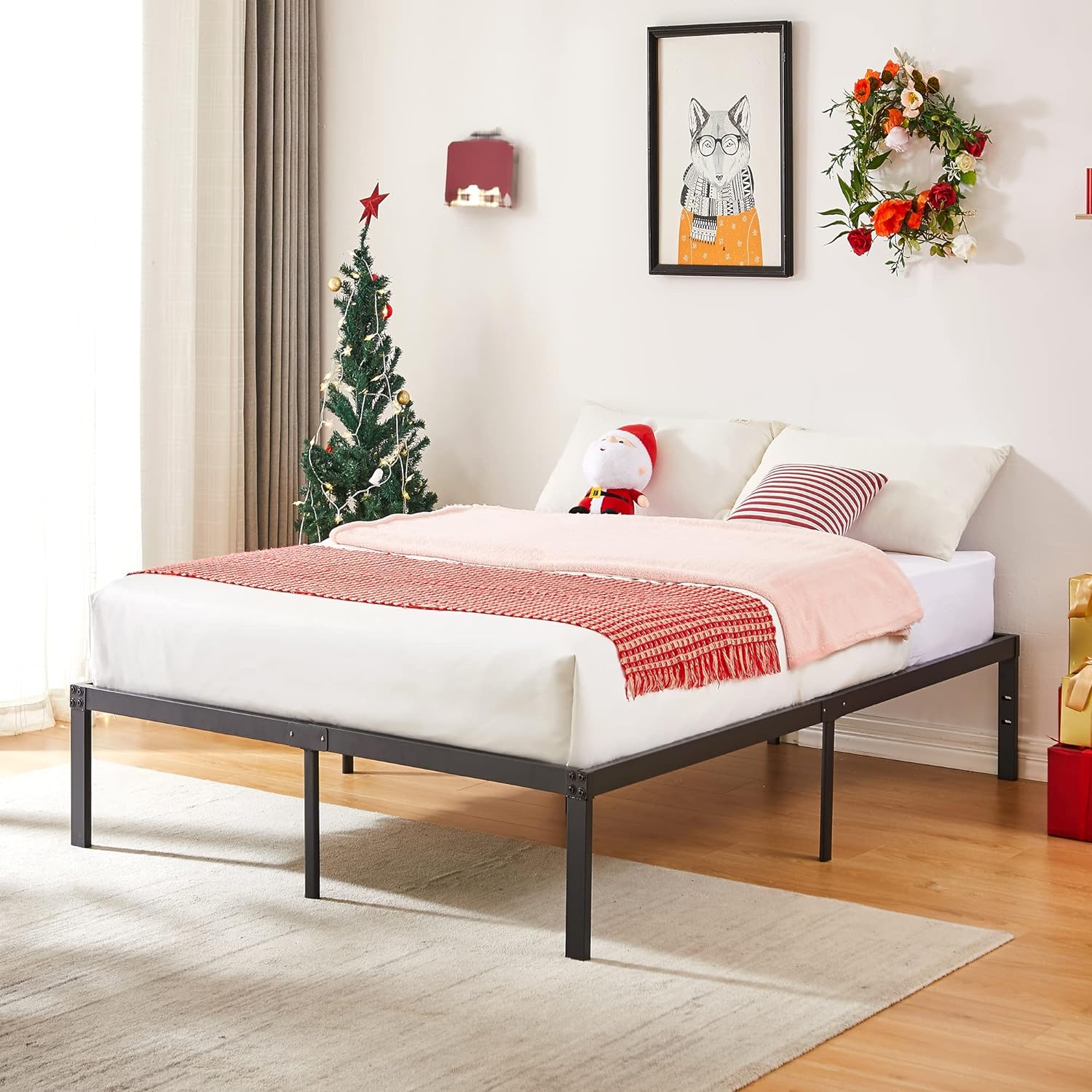 VECELO Metal Platform Bed Frame Heavy Duty Steel Slat, No Box Spring Needed - VECELO