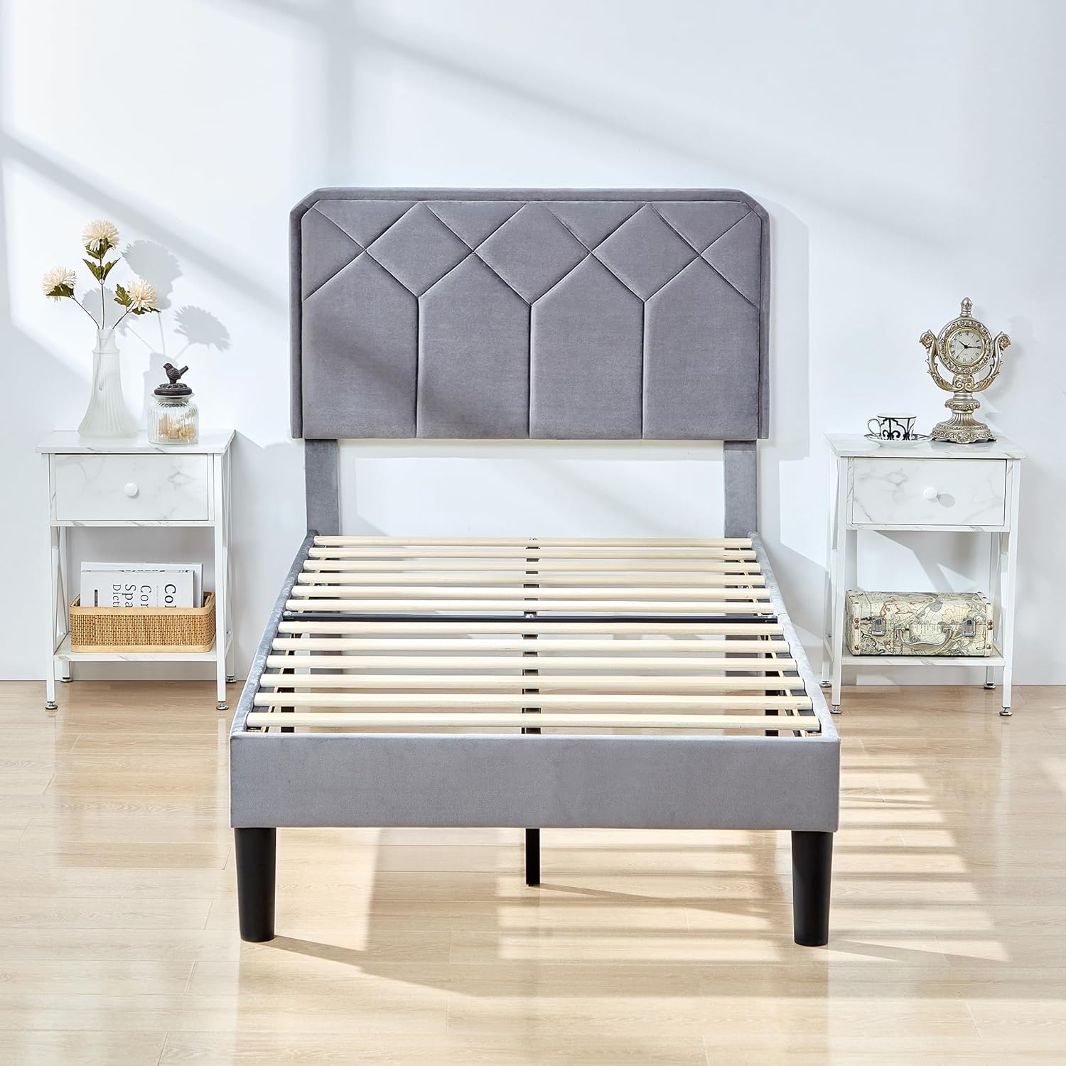 VECELO Premium Leather Upholstered Platform Bed Frame - VECELO