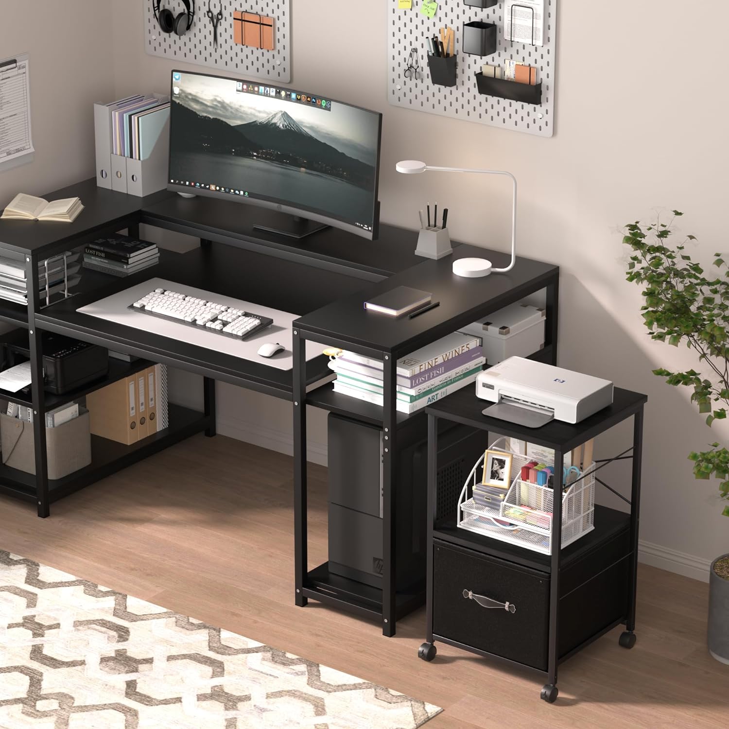 VECELO File Cabinet with Open Storage Shelf, Rolling Printer Stand with Large Fabric Drawer - VECELO