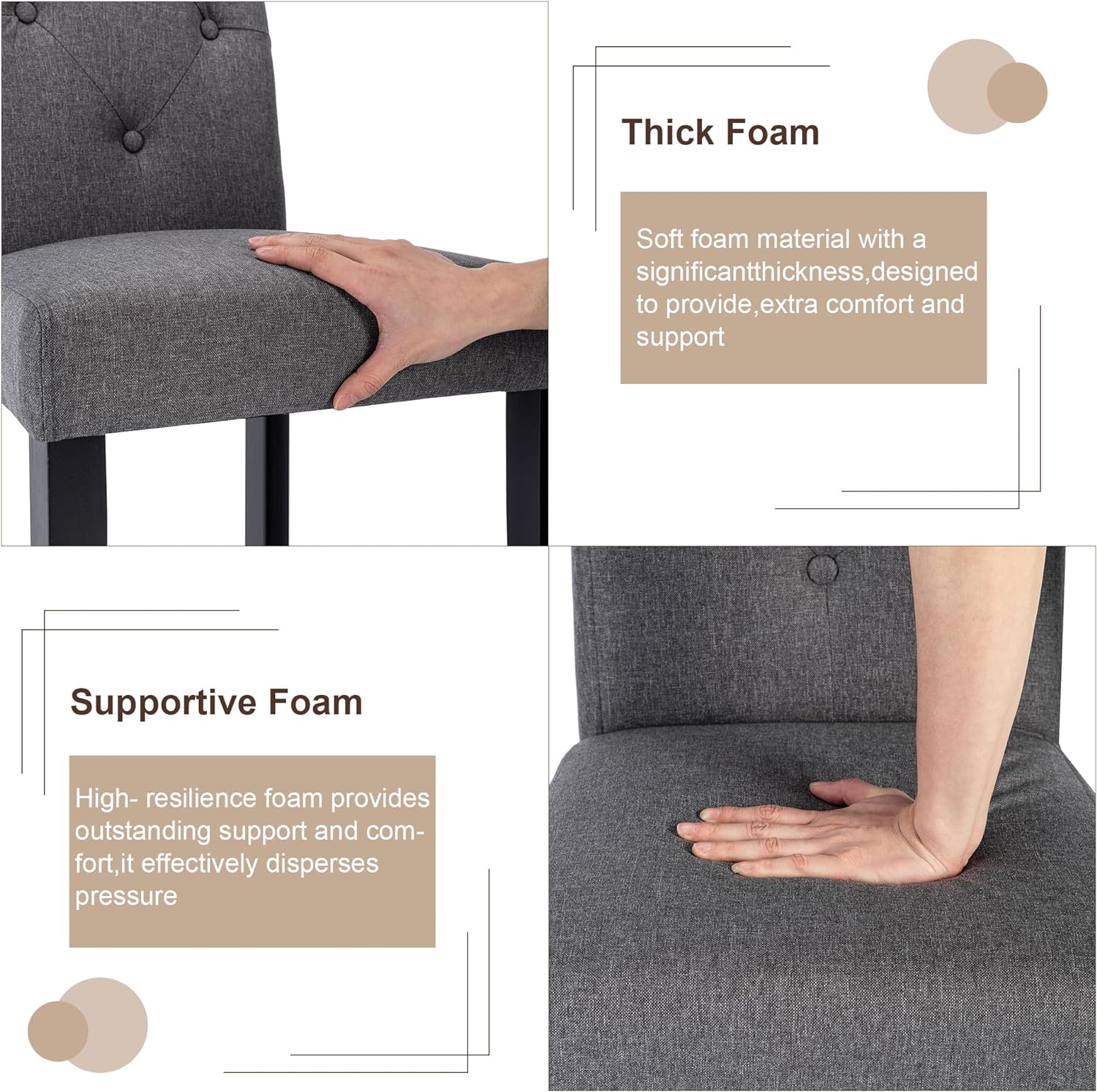 VECELO Upholstered Dining Set of 2 Modern Fabric Dinning Chair with Solid Wood Legs and High Back - VECELO