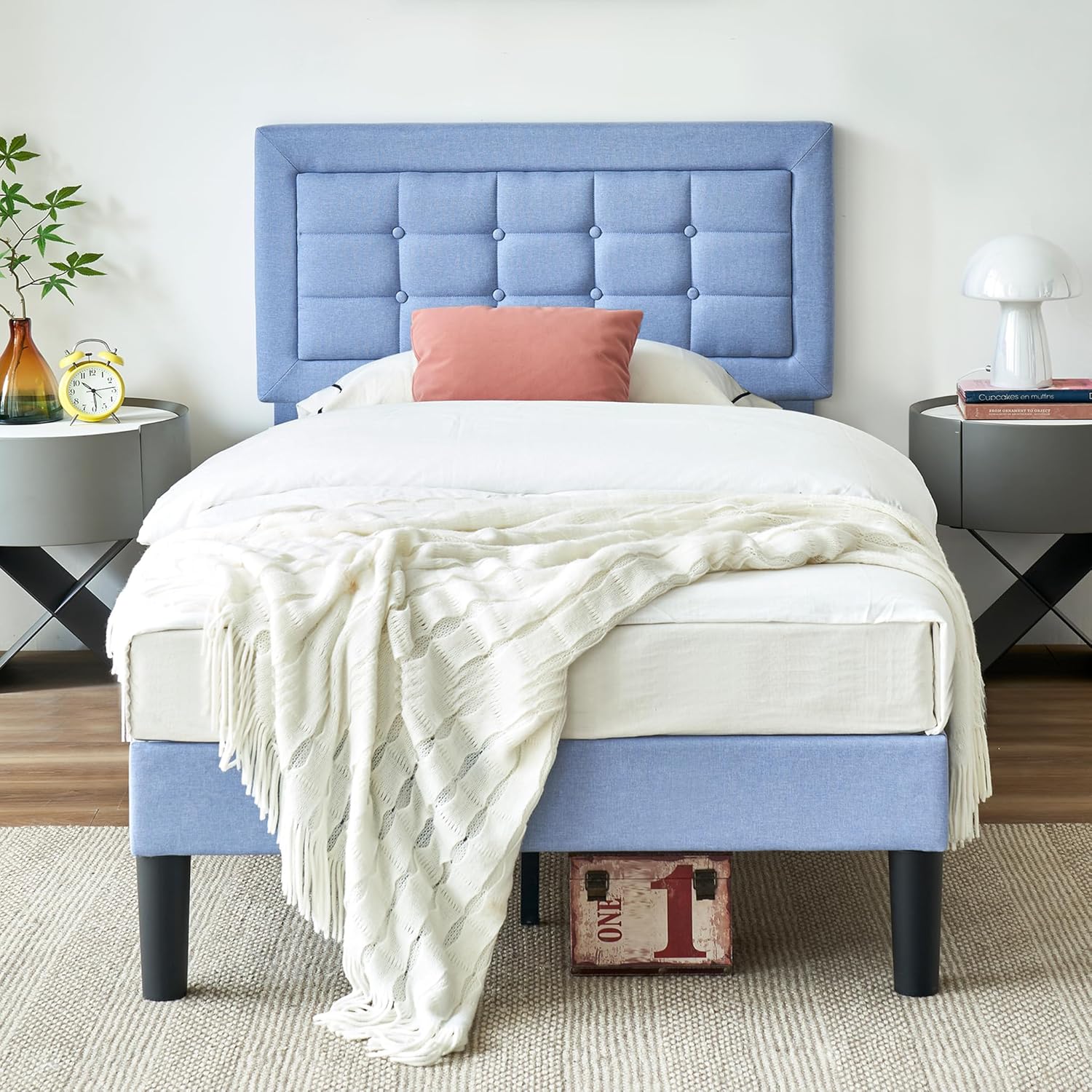 VECELO Upholstered Platform Bed Frame with Height Adjustable Headboard - VECELO