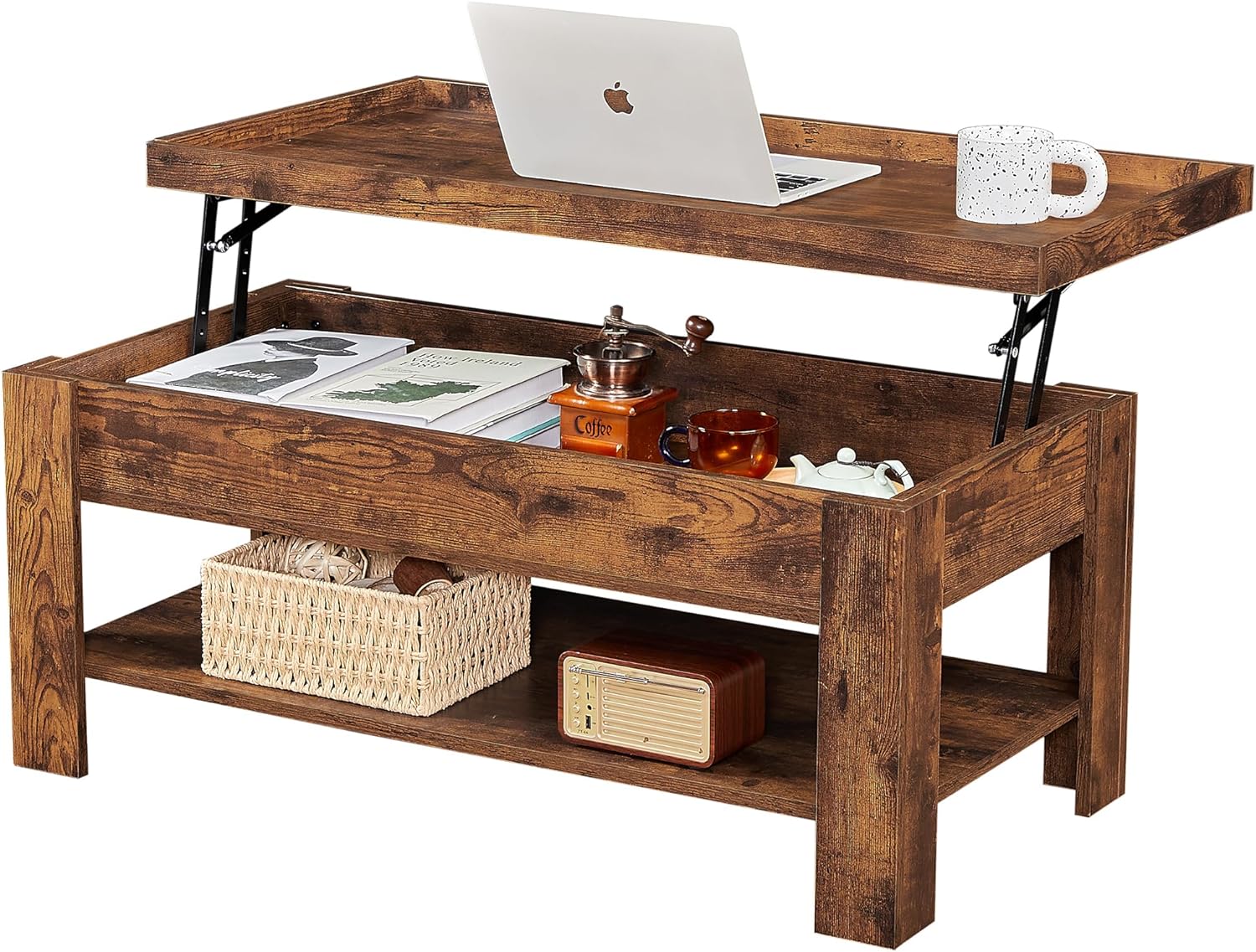 VECELO Lift Top Coffee Table with Storage Shelf - VECELO