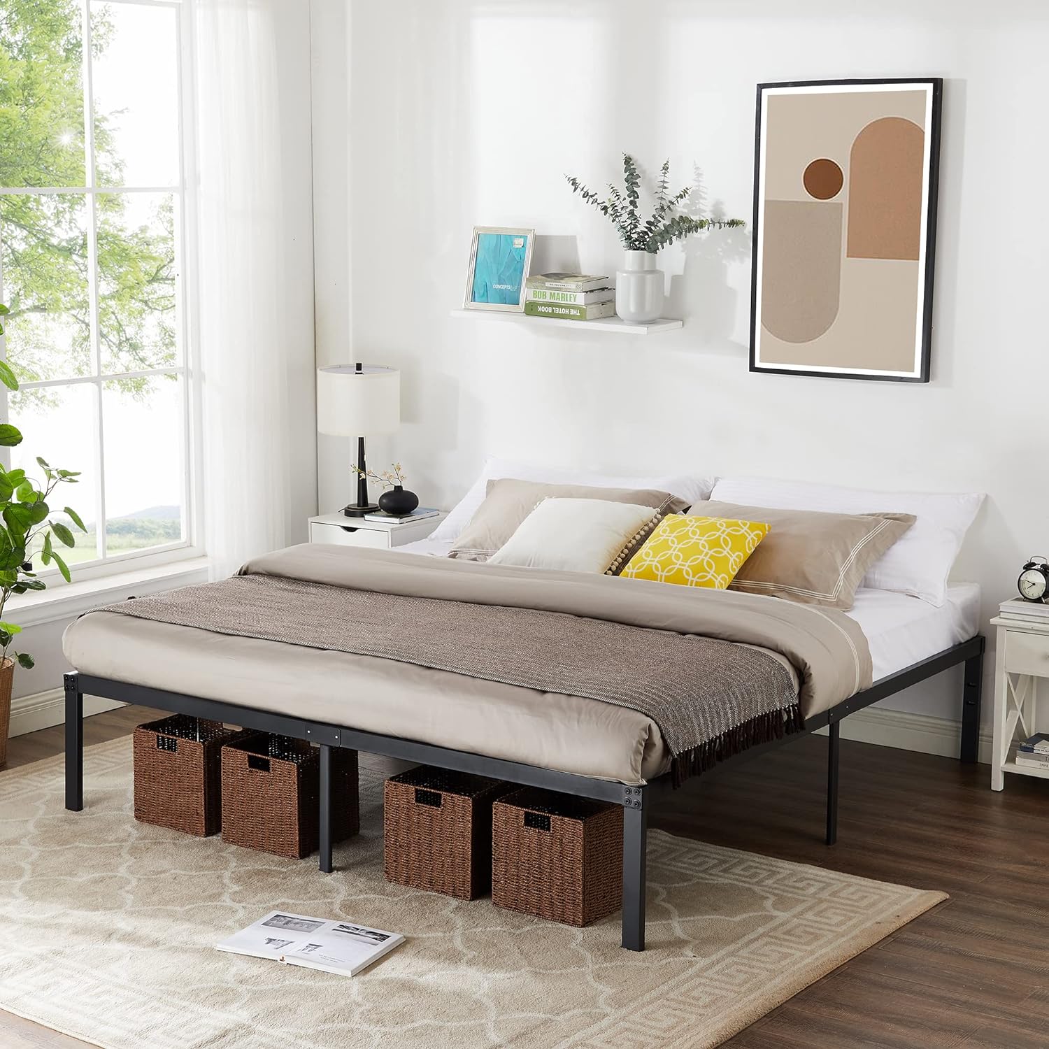 VECELO Metal Platform Bed Frame Heavy Duty Steel Slat, No Box Spring Needed - VECELO