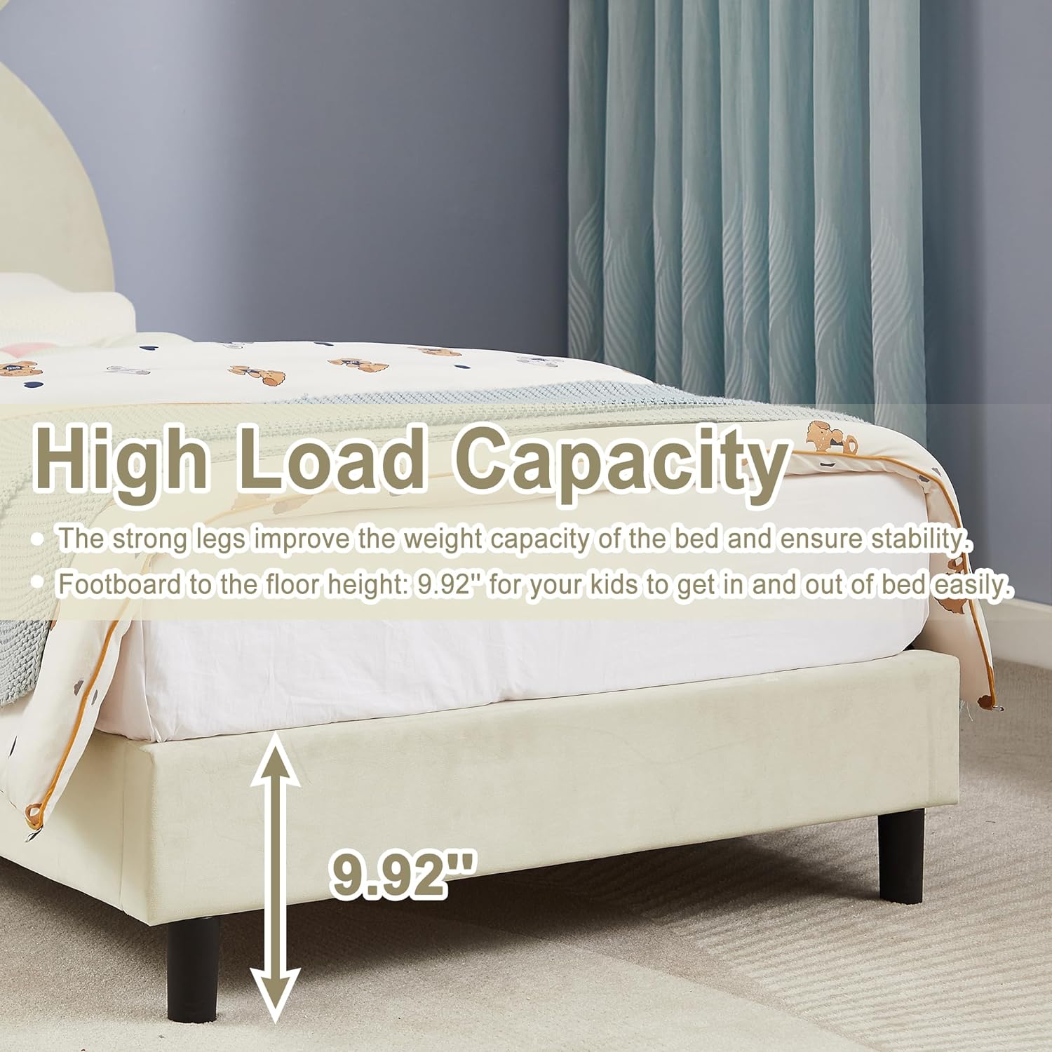 VECELO Kids Twin Bed Frame with Upholstered Headboard - VECELO
