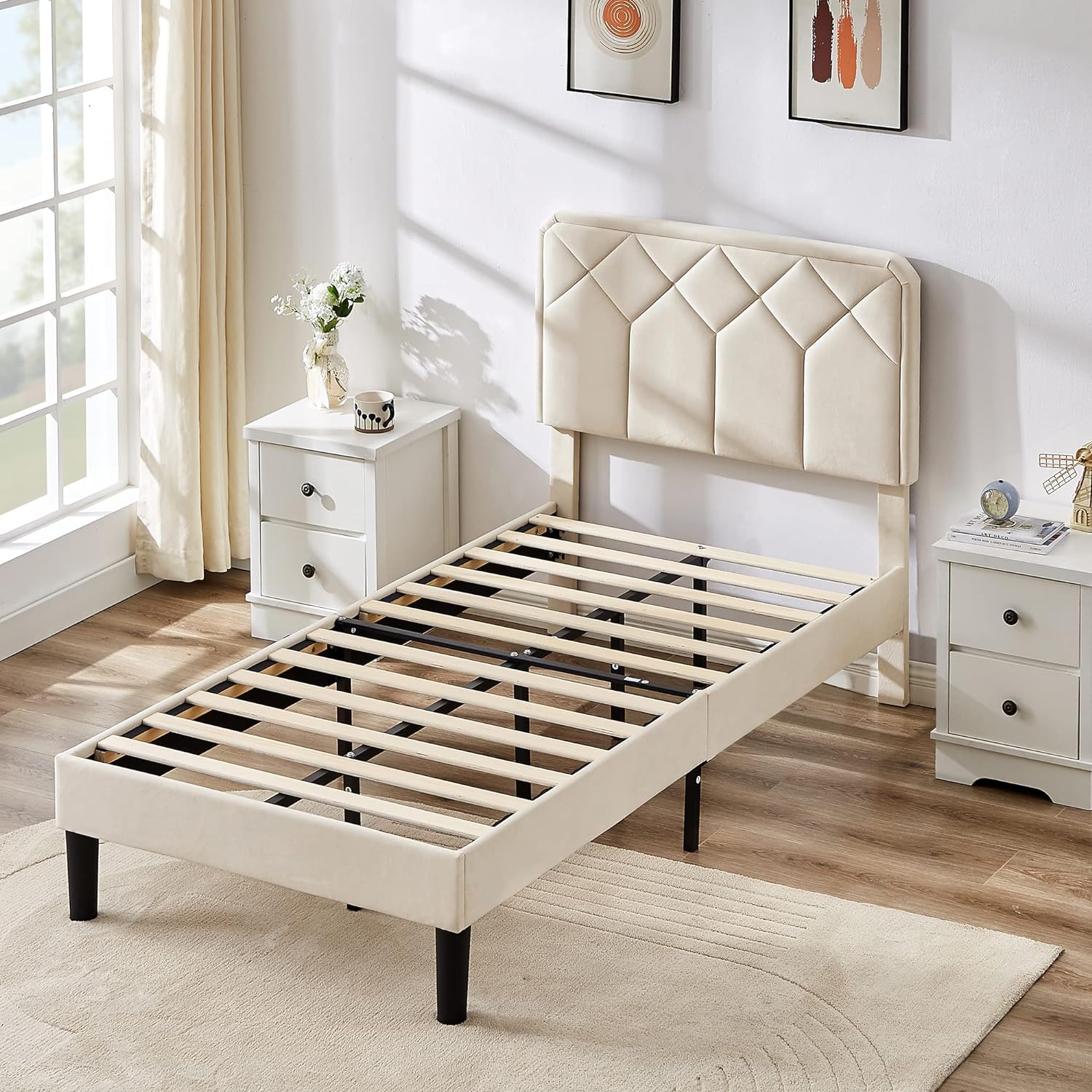 VECELO Premium Leather Upholstered Platform Bed Frame - VECELO