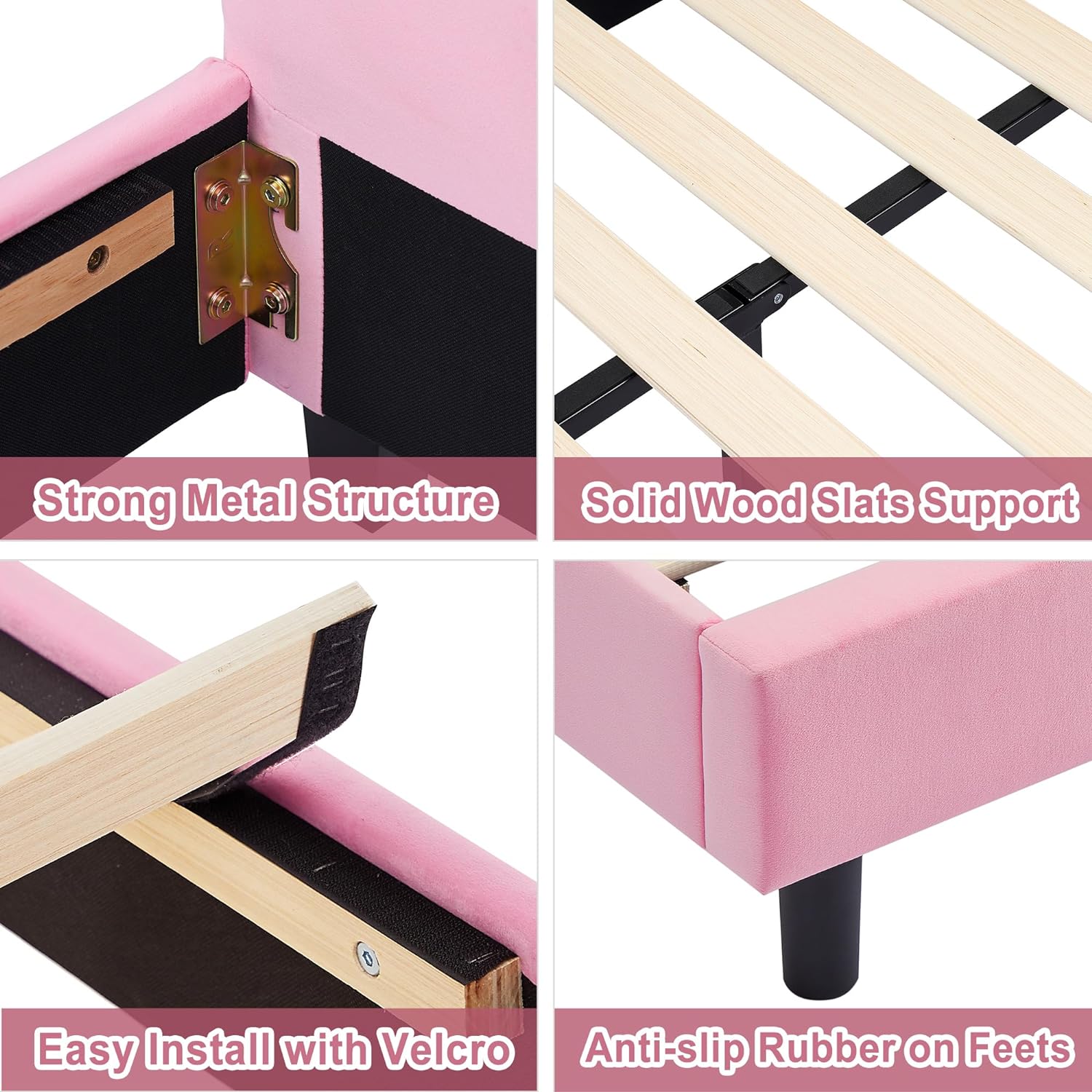 VECELO Kids Twin Bed Frame with Upholstered Headboard - VECELO