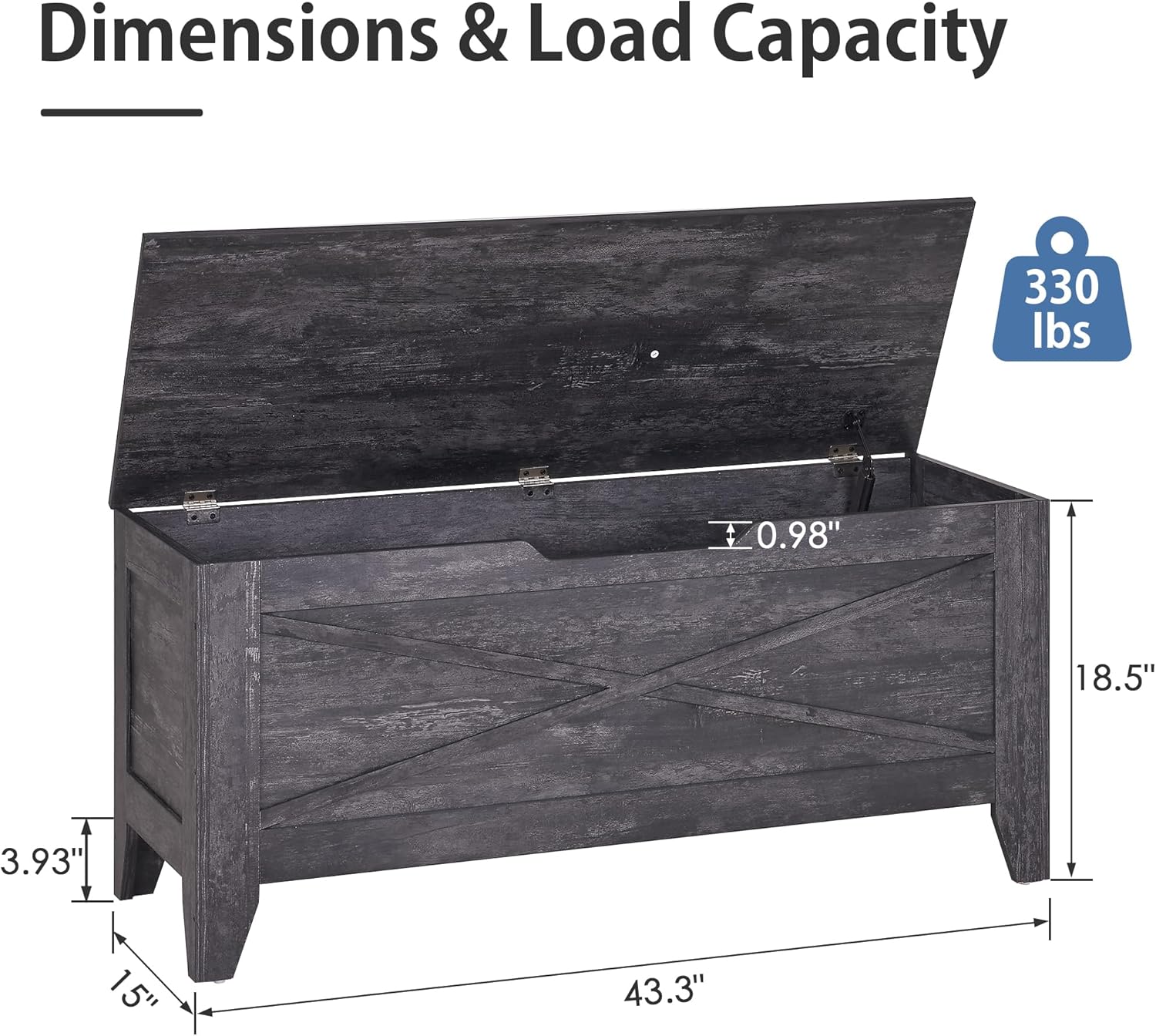 VECELO Storage Bench,43.3in Wooden Chest for Storage with Safety Hinges Wicker-Kont Mats - VECELO