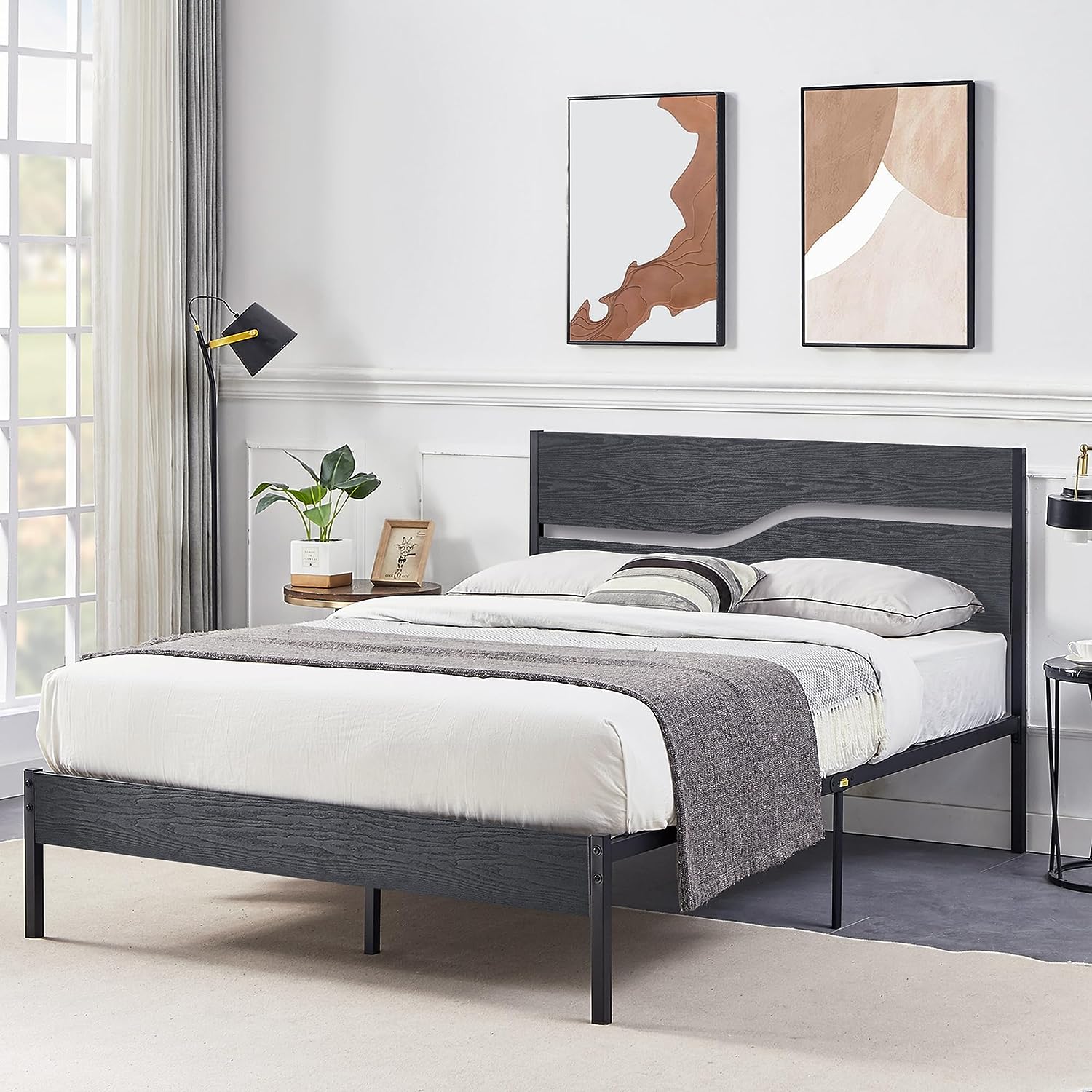 VECELO Platform Bed Frame/Mattress Foundation with Rustic Vintage Wood Headboard - VECELO