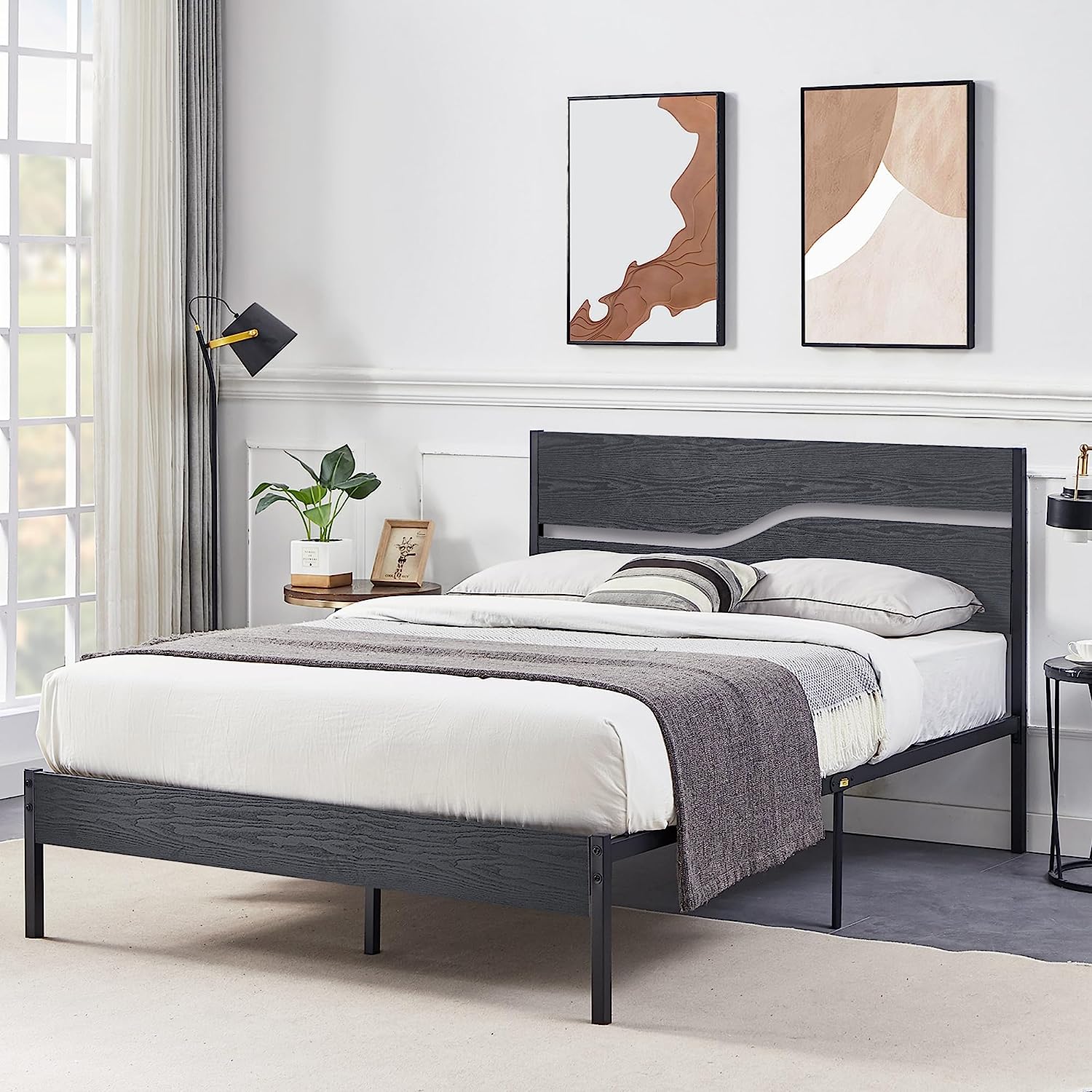 VECELO Platform Bed Frame/Mattress Foundation with Rustic Vintage Wood Headboard - VECELO