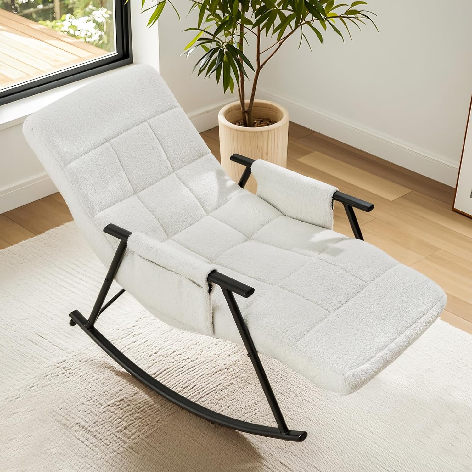 VECELO High Back Nursery Rocking Chair with Foot Rest, Teddy Upholstered Reclining Glider Rocker - VECELO