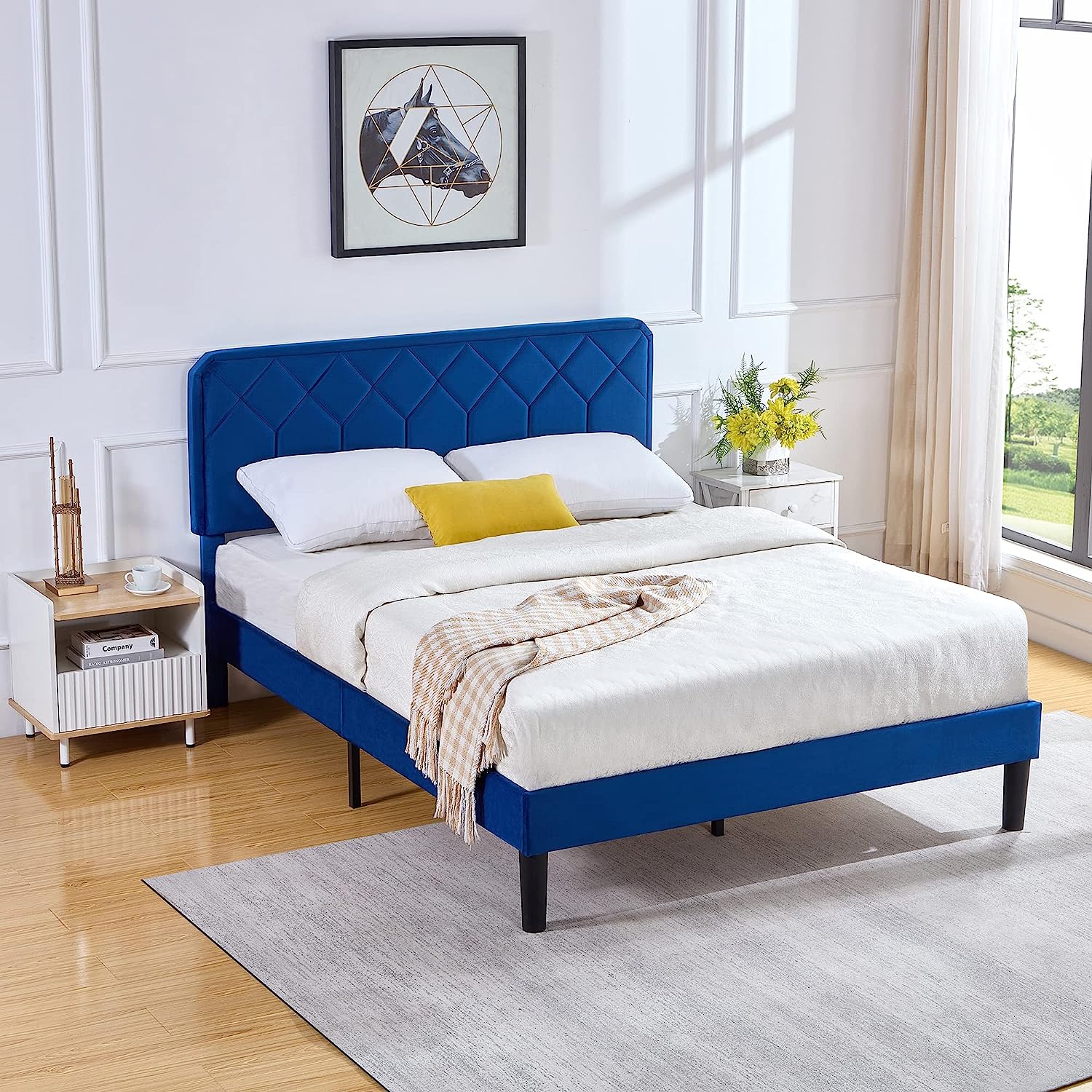 VECELO Premium Leather Upholstered Platform Bed Frame - VECELO