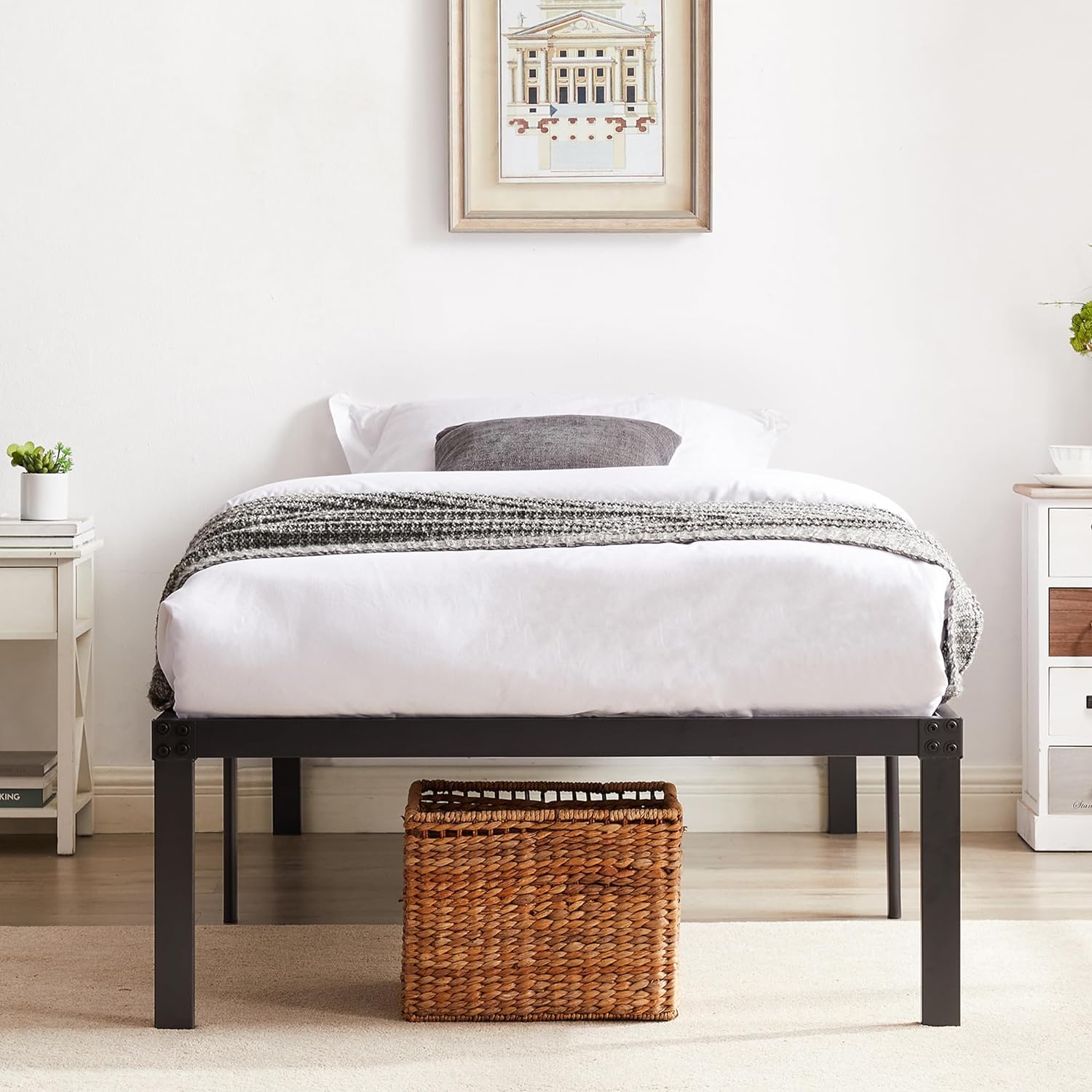 VECELO Metal Platform Bed Frame Heavy Duty Steel Slat, No Box Spring Needed - VECELO