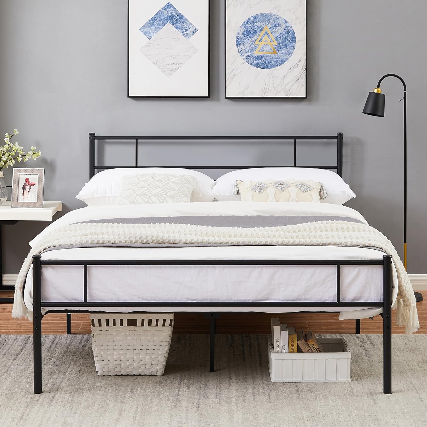 VECELO Platform Bed Frame with Headboard and Footboard, 12'' Under-Bed Storage & Strong Metal Slats Support - VECELO