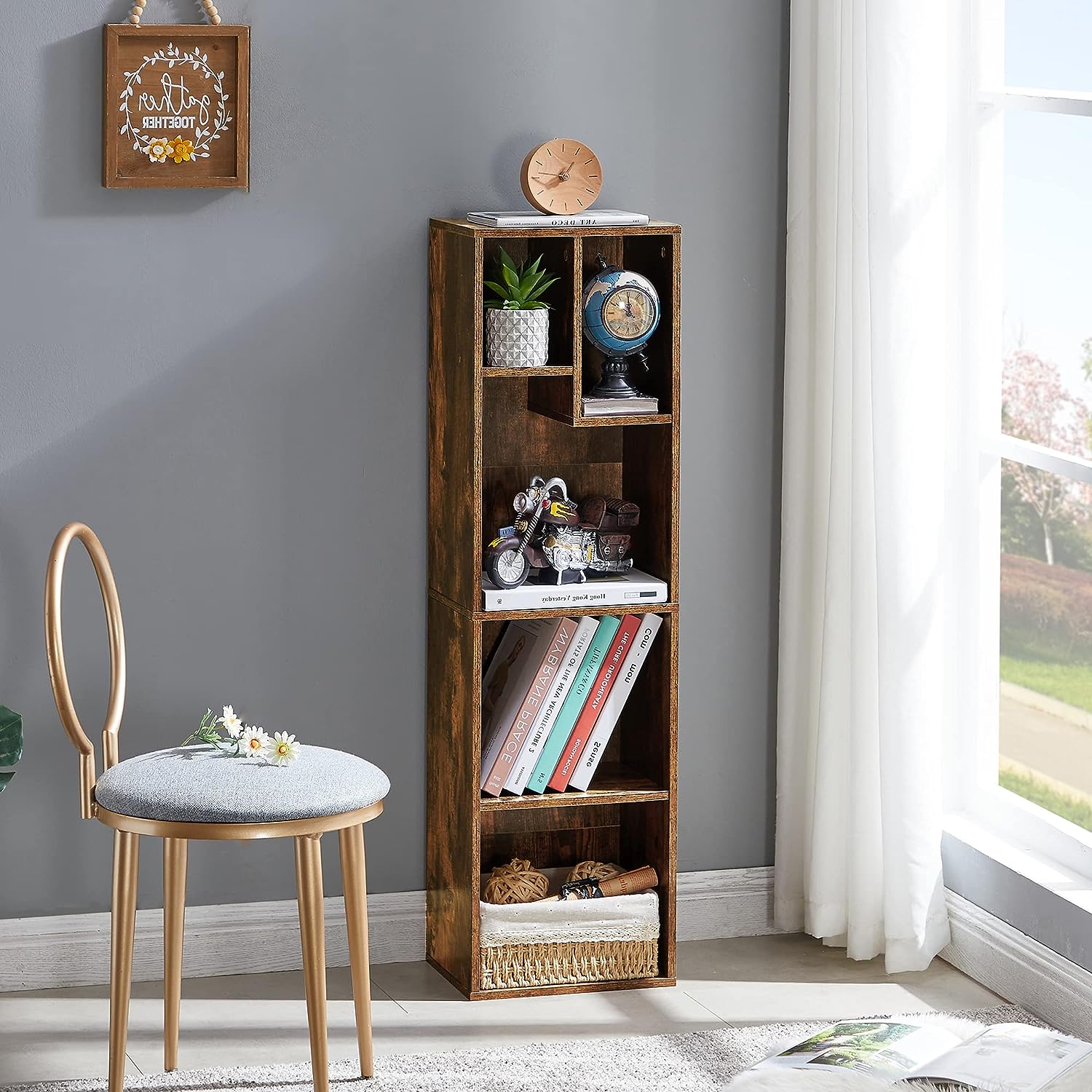 VECELO Modern 3-Tier Small Bookcase, 4 Cube/5 Cube Bookshelf/Storage Organizer - VECELO