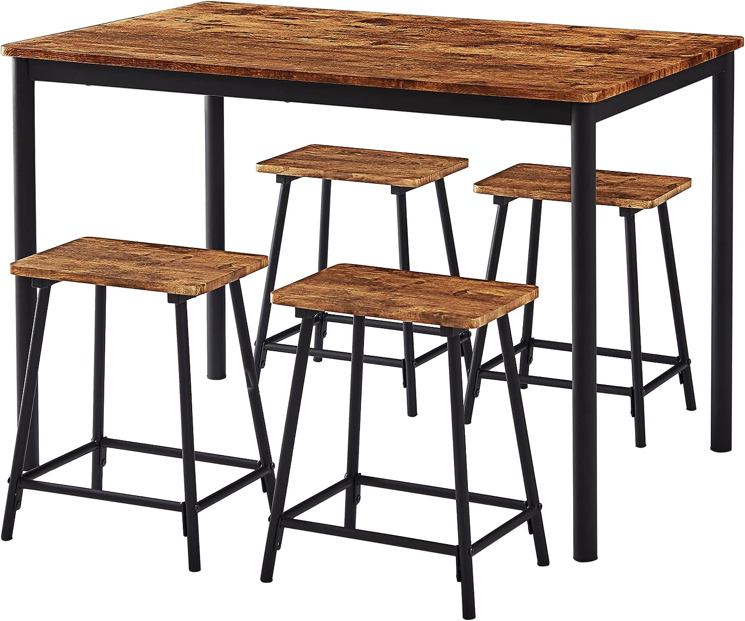 VECELO 5-Piece Dining Table Set Metal and Wood Kitchen Furniture with 4 Stools - VECELO