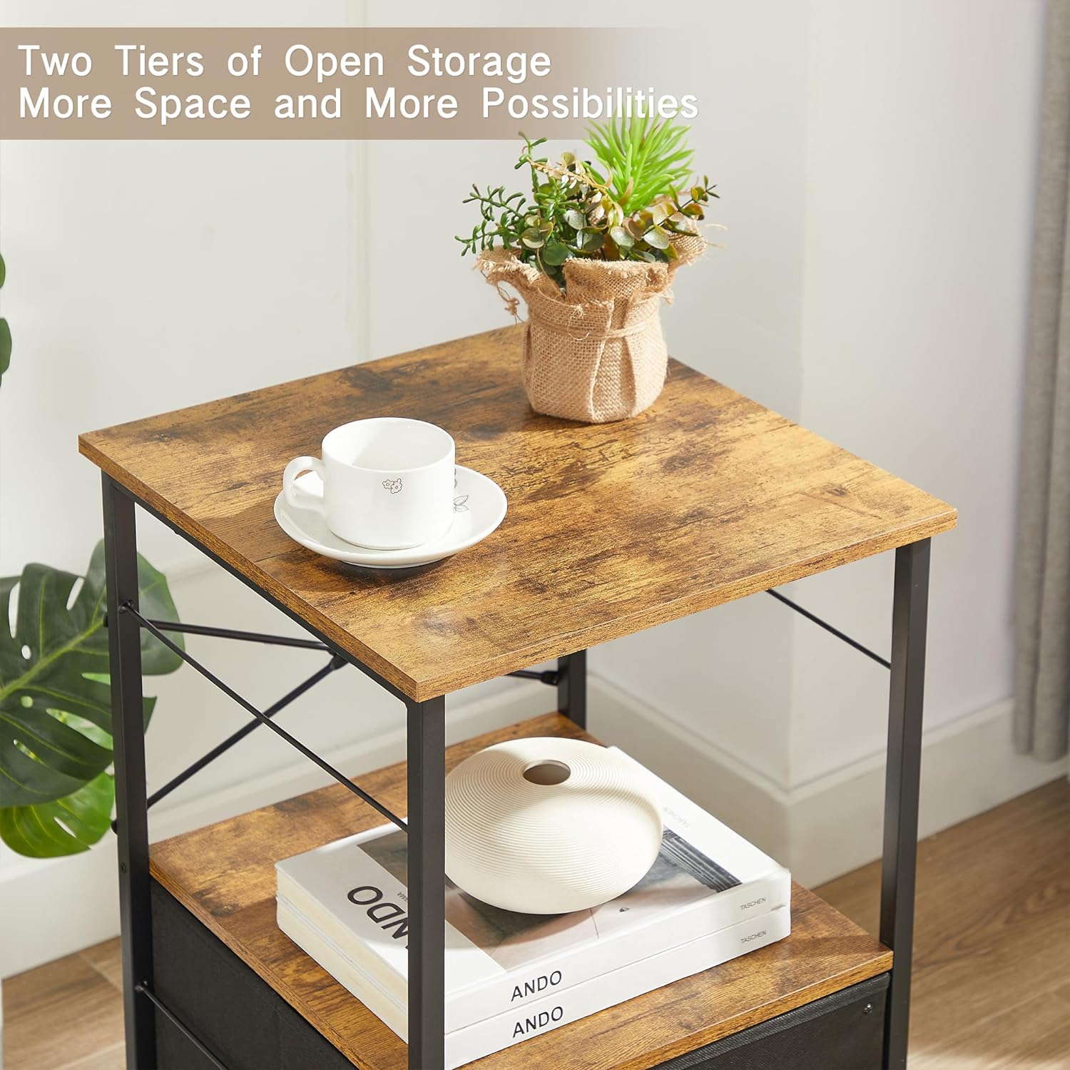 VECELO File Cabinet with Open Storage Shelf, Rolling Printer Stand with Large Fabric Drawer - VECELO
