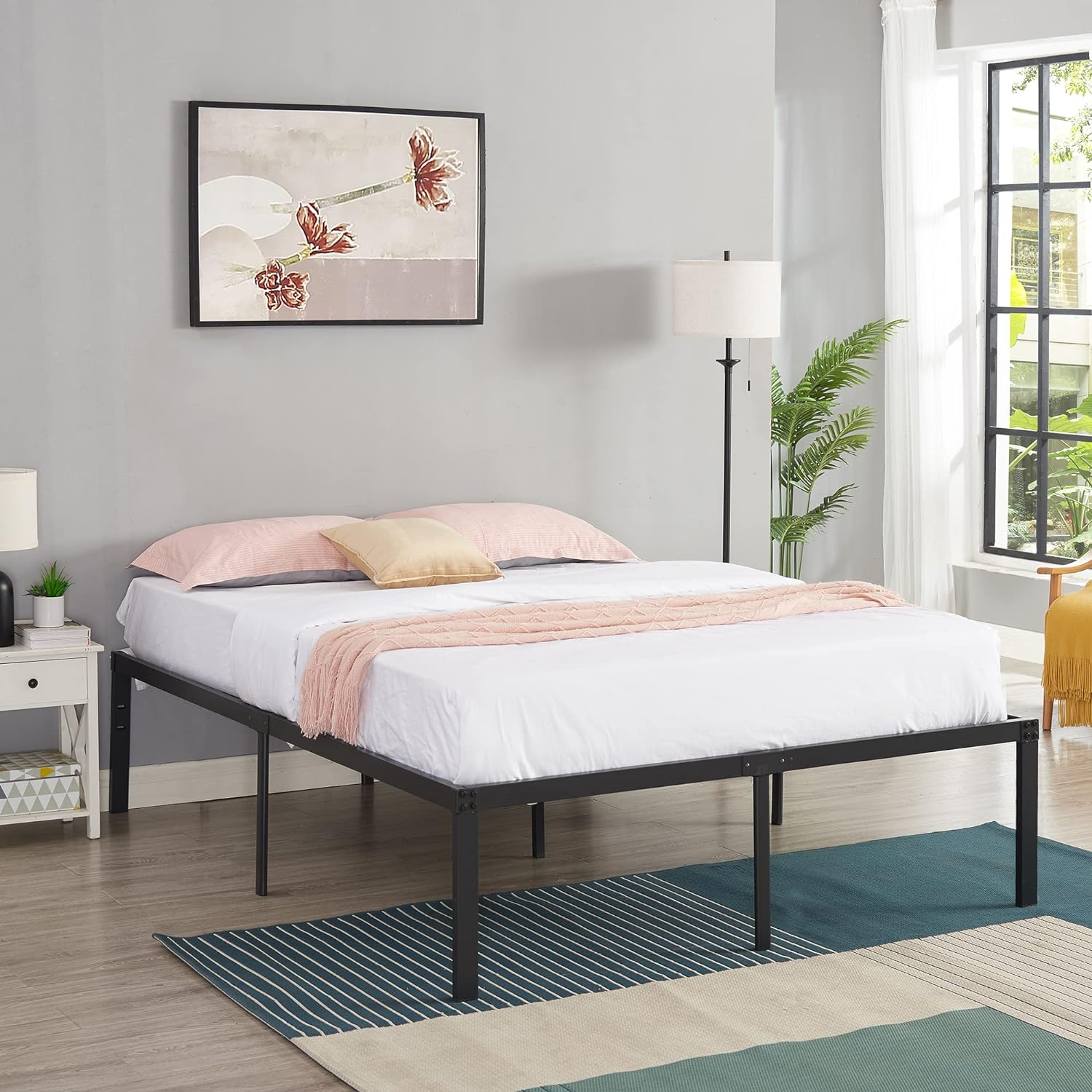 VECELO Metal Platform Bed Frame Heavy Duty Steel Slat, No Box Spring Needed - VECELO