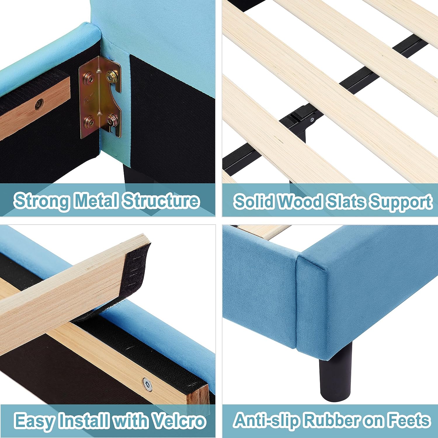 VECELO Kids Twin Bed Frame with Upholstered Headboard - VECELO