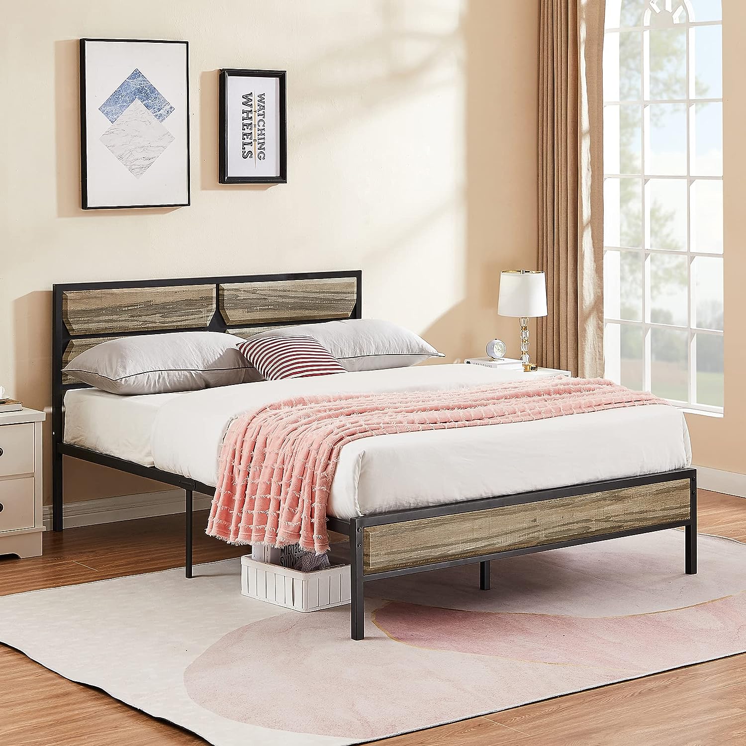 VECELO Metal Bed Frame Platform with Wooden Headboard&Footboard Mattress Foundation - VECELO
