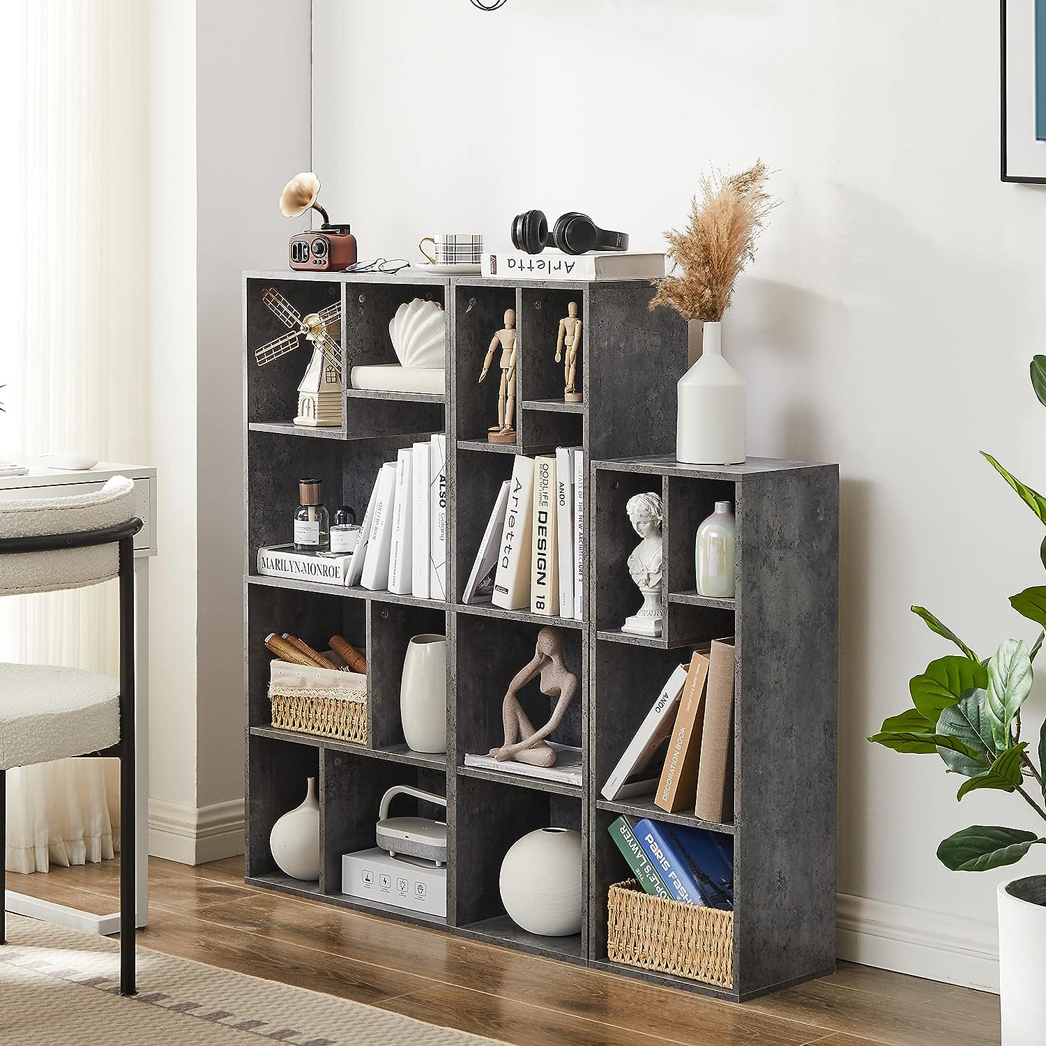 VECELO 42 Inch High Bookcase, 4-Tier Modern Storage Cabinet 7 Cubes - VECELO