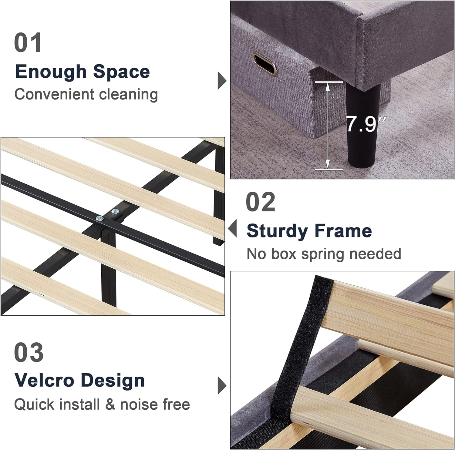 VECELO Premium Leather Upholstered Platform Bed Frame - VECELO