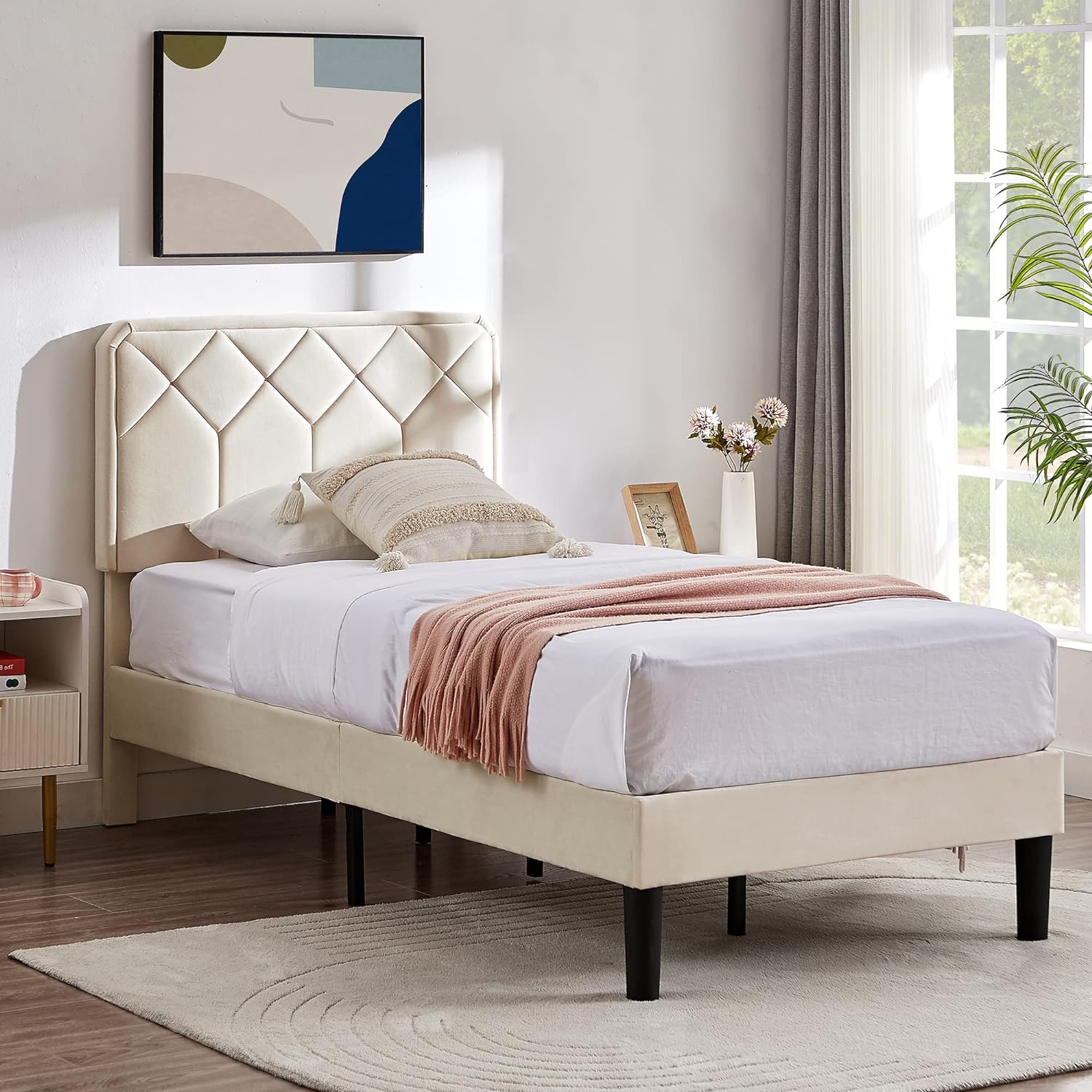 VECELO Premium Leather Upholstered Platform Bed Frame - VECELO