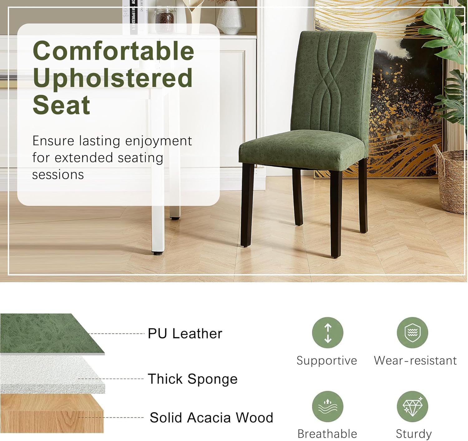 VECELO Upholstered Dining Chairs Set of 2 Modern Fabric and Solid Wood Legs & High Back - VECELO