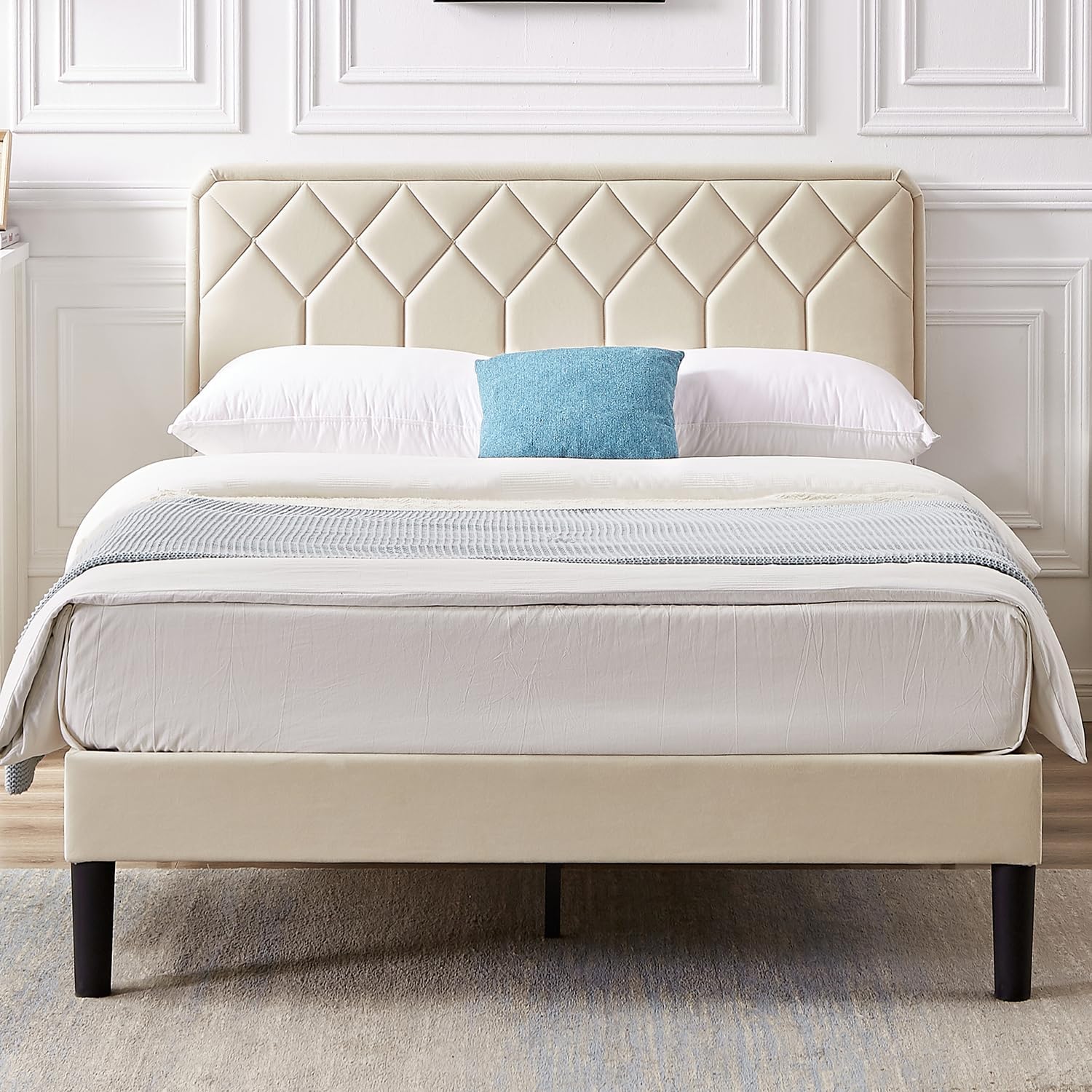 VECELO Premium Leather Upholstered Platform Bed Frame - VECELO