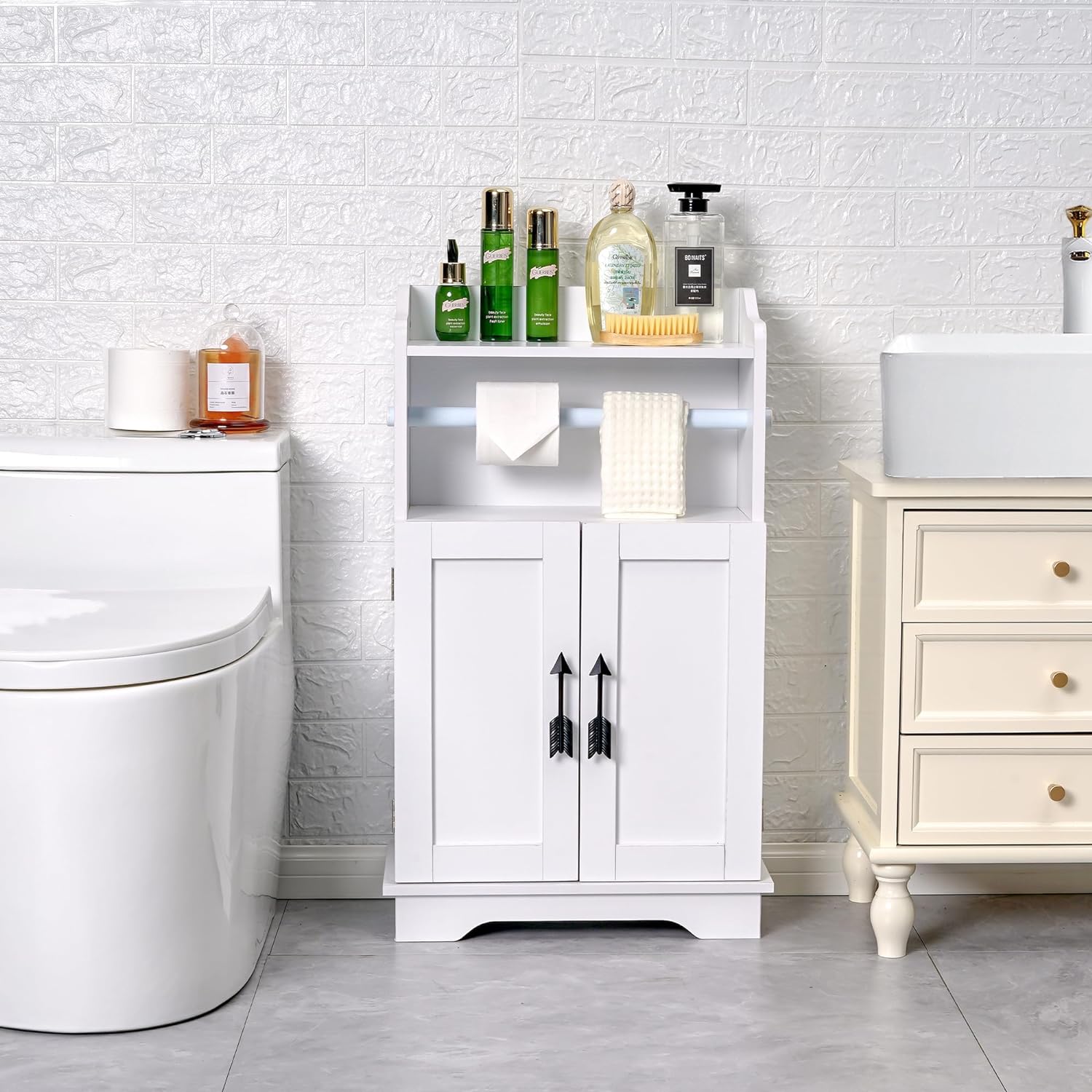 VECELO Mega Toilet Holder Cabinet Stand Bathroom Storage Organizer of Rolls & Paper Towel