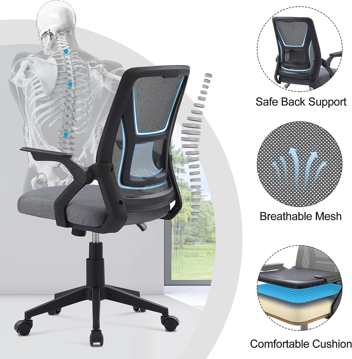 VECELO Mid-Back Swivel Ergonomic Office Chair - VECELO