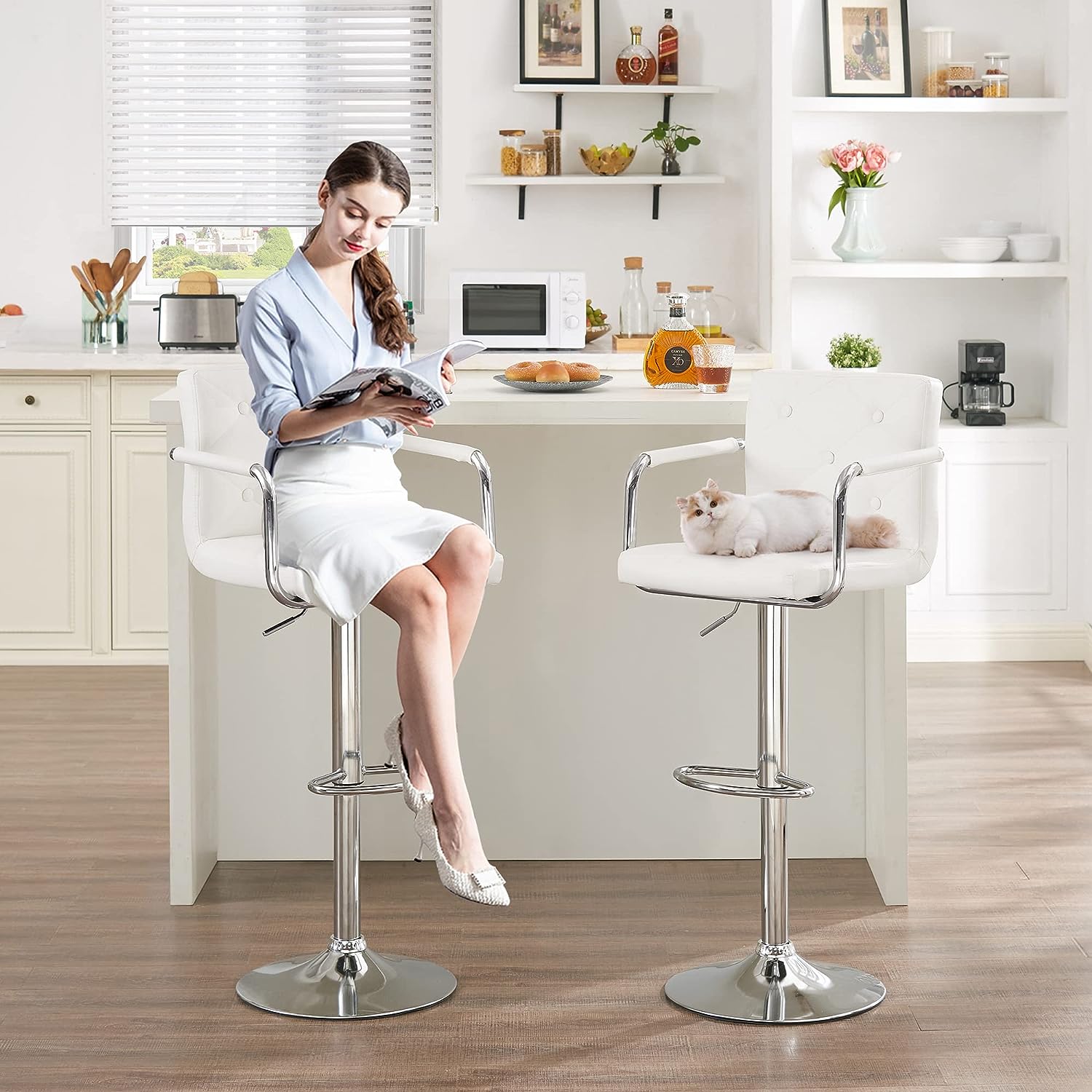 VECELO Adjustable Counter Height Bar Stools Set of 2 - VECELO