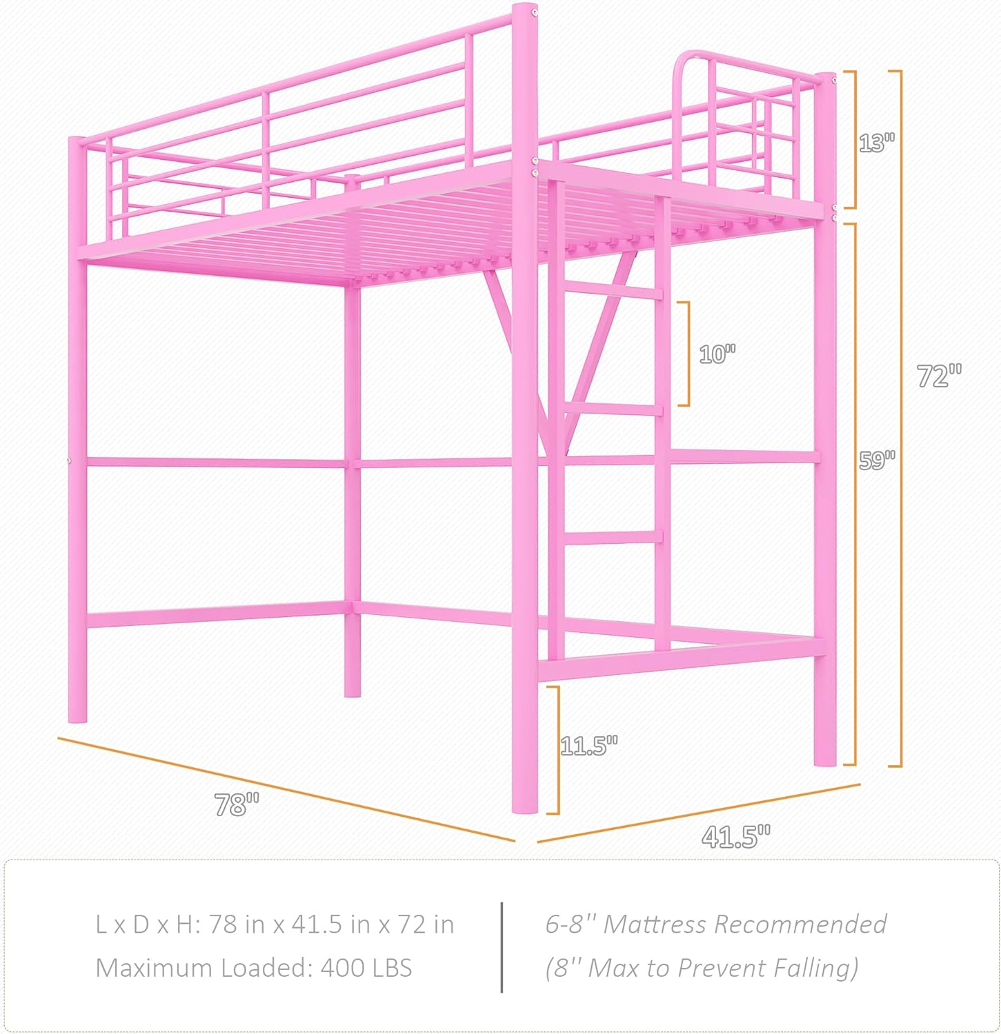 VECELO Metal Loft Bed Twin Size - VECELO