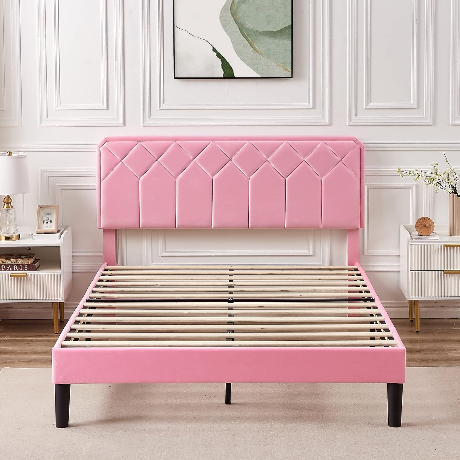 VECELO Premium Leather Upholstered Platform Bed Frame - VECELO