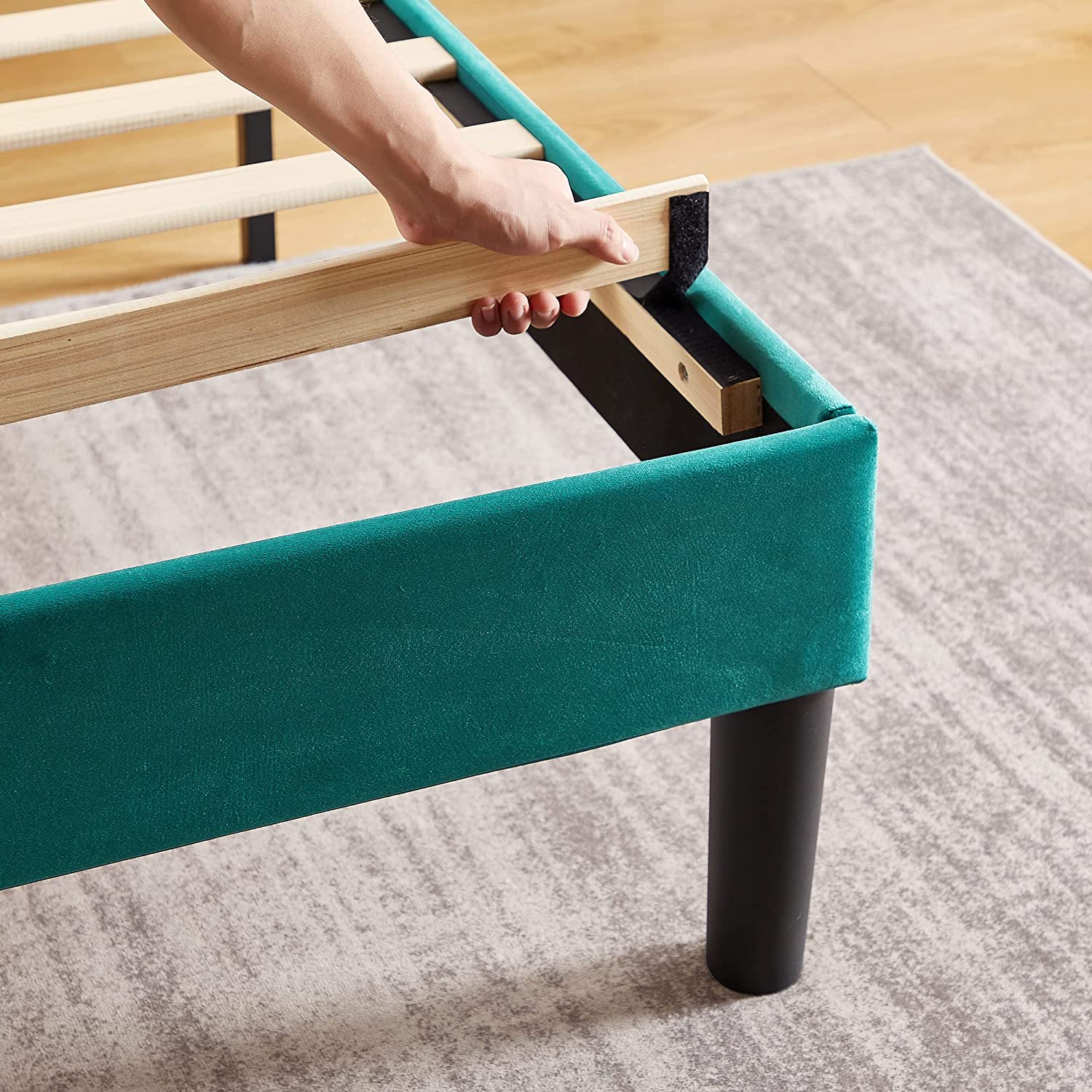 VECELO Upholstered Platform Bed Frame with Adjustable Fabric Headboard - VECELO