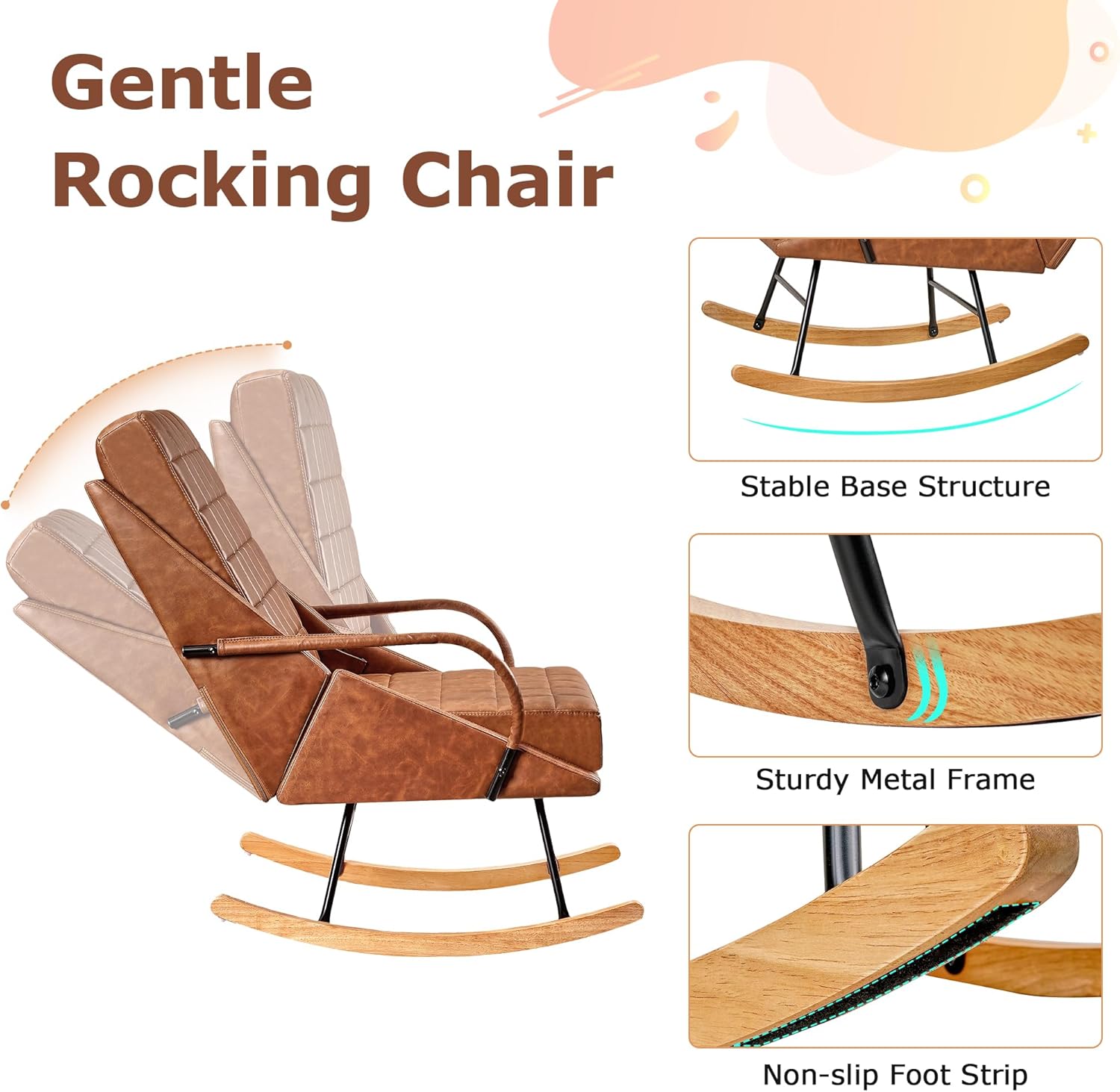 VECELO Rocking Chair Nursery Leather Glider Rocker with High Backrest - VECELO