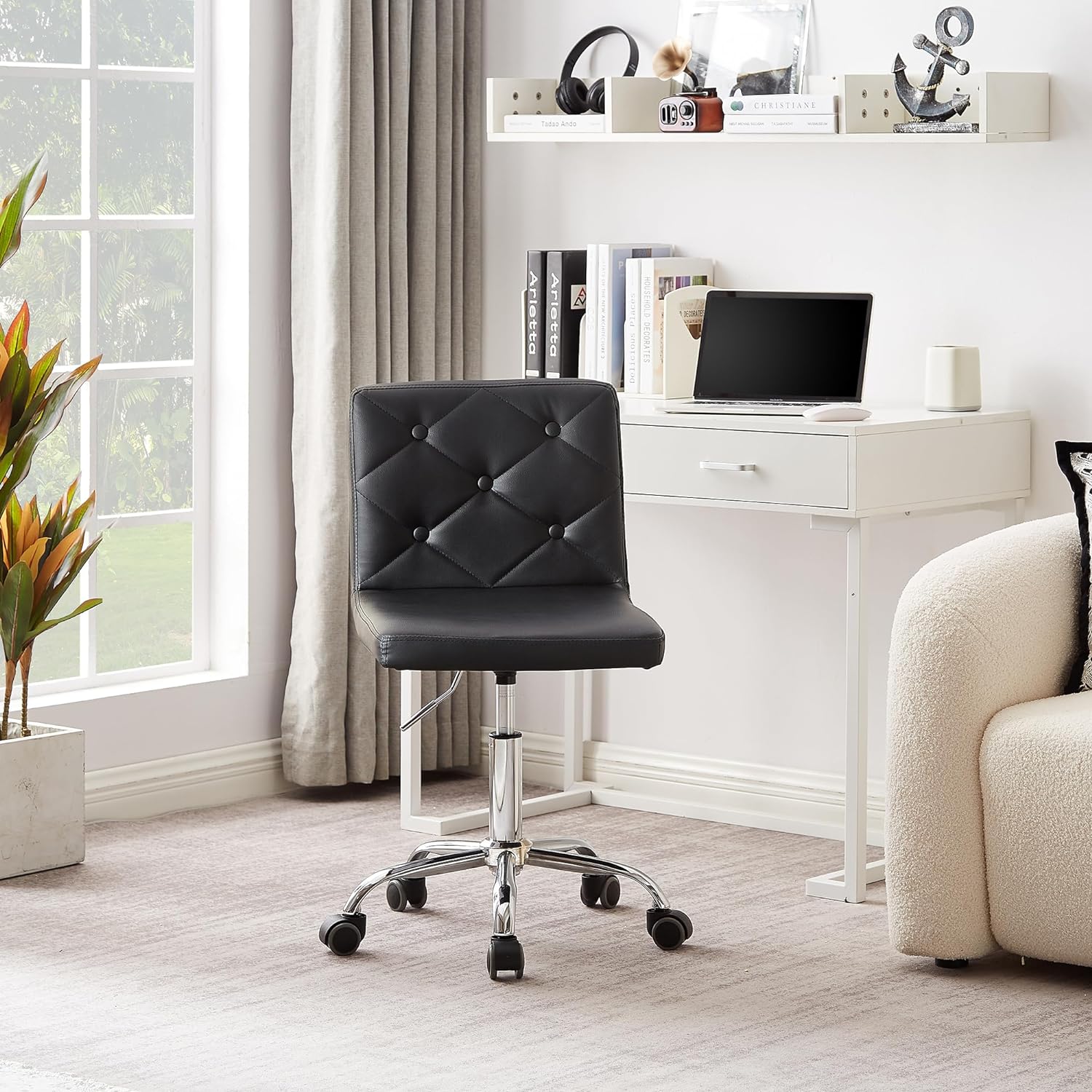 VECELO PU Leather Mid-Back Armless Desk Chair Adjustable Height 360° Rolling Swivel - VECELO