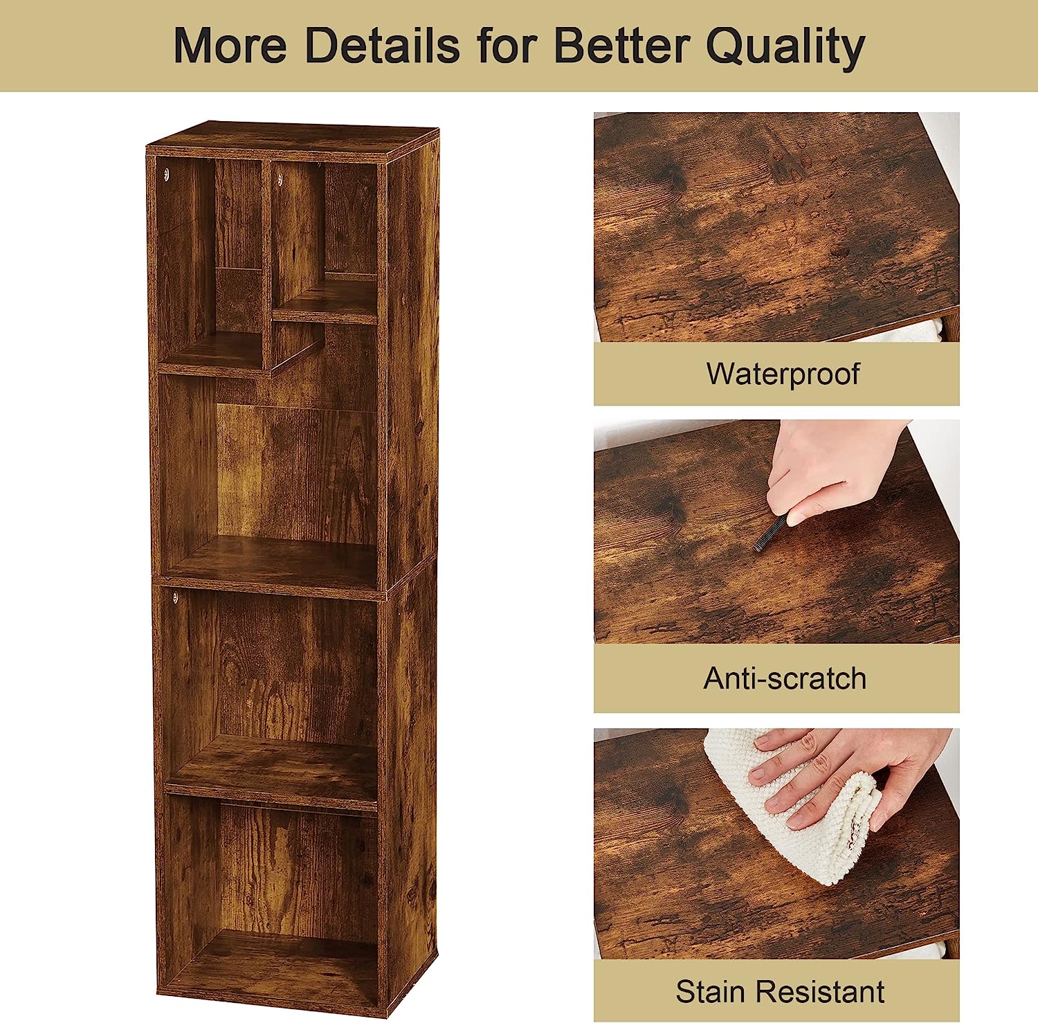 VECELO Modern 3-Tier Small Bookcase, 4 Cube/5 Cube Bookshelf/Storage Organizer - VECELO