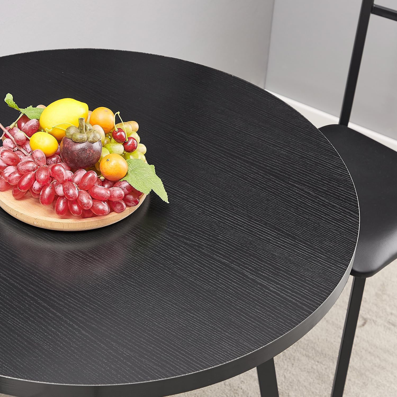 VECELO Round Dining Room Table with Wood Grain Tabletop and Steel Frame - VECELO