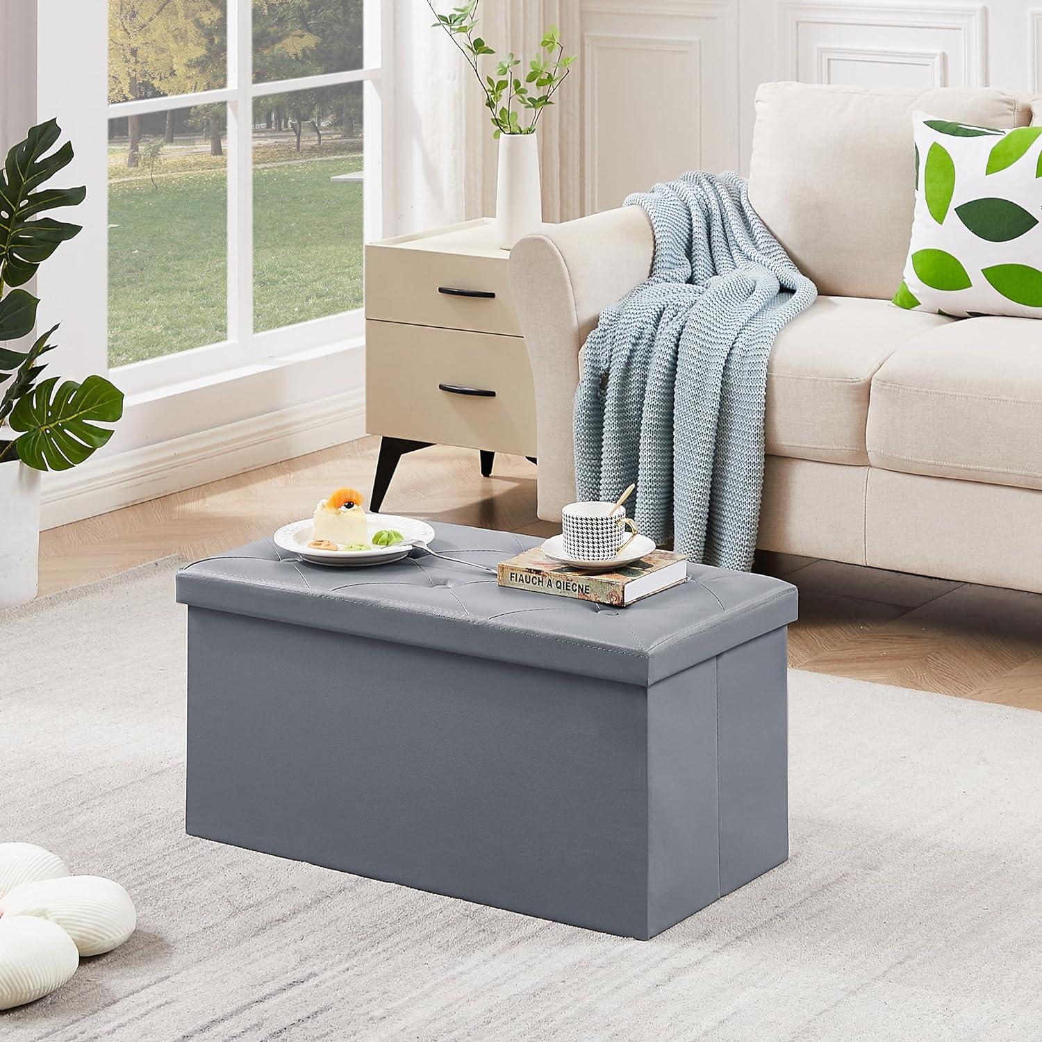 VECELO Storage Ottoman Bench End of Bed 43'' Footstool Footrest Stool Shoestool - VECELO