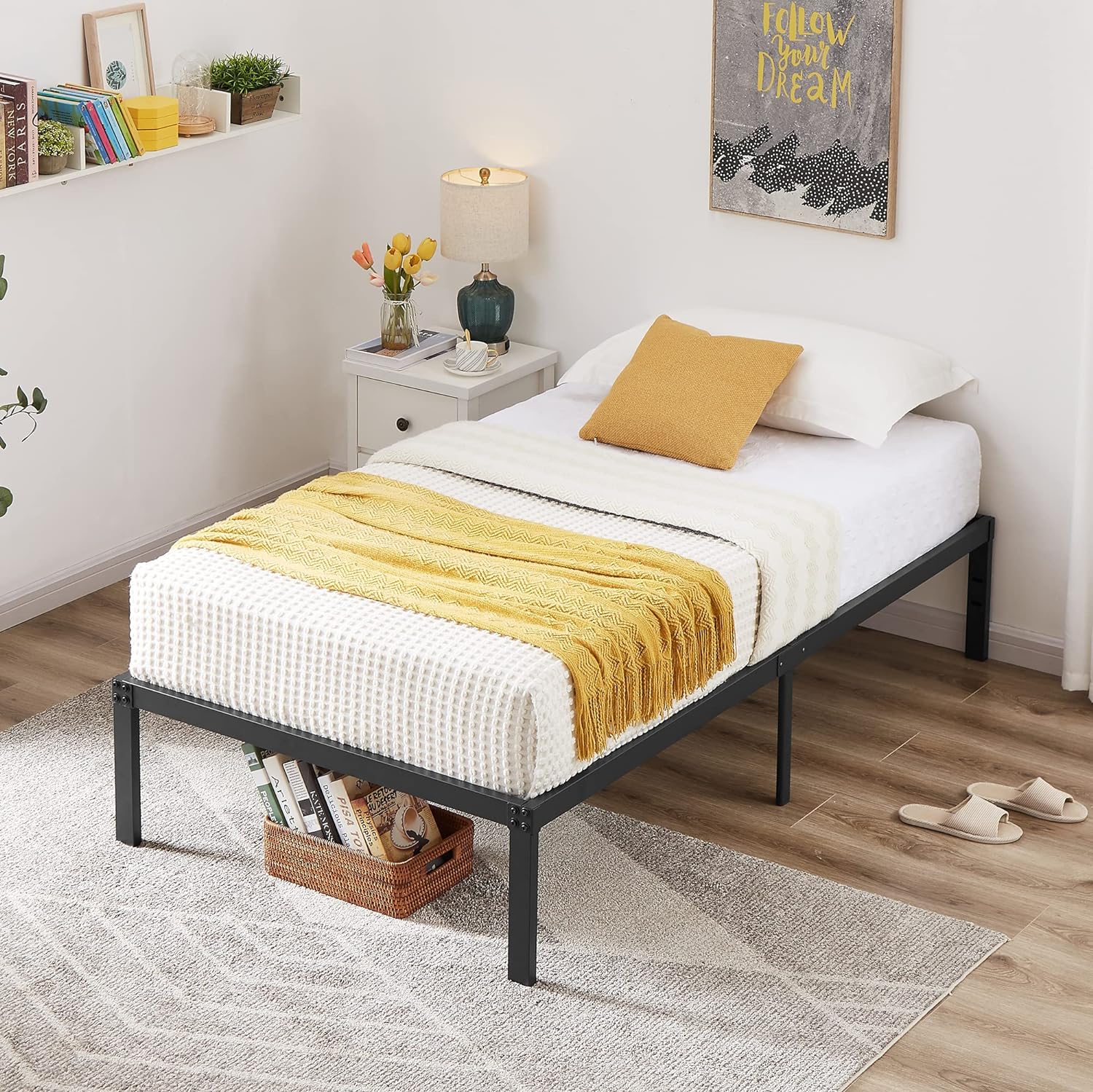 VECELO Metal Platform Bed Frame Heavy Duty Steel Slat, No Box Spring Needed - VECELO