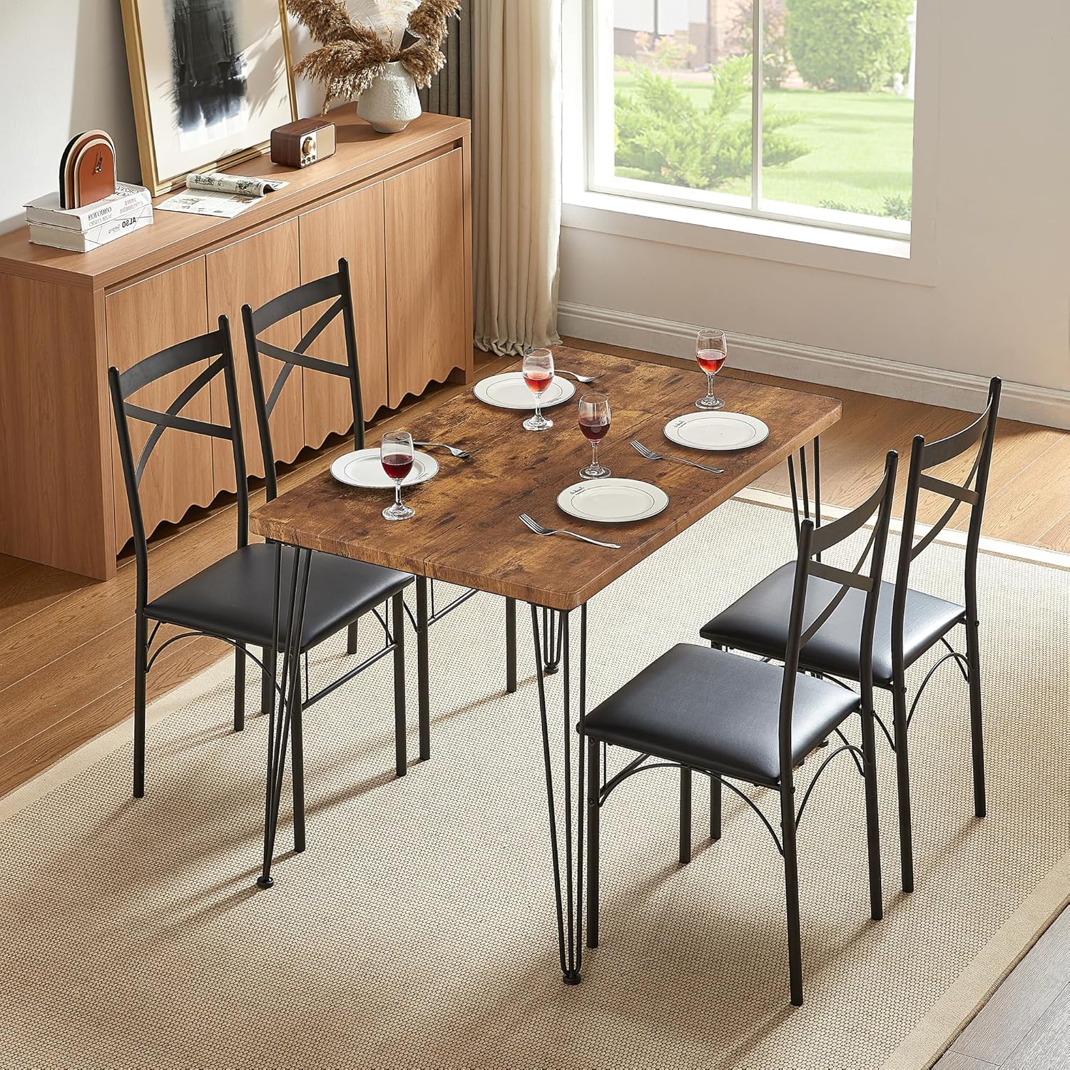 VECELO 5-Piece Modern Rectangular Dining Table Set - VECELO