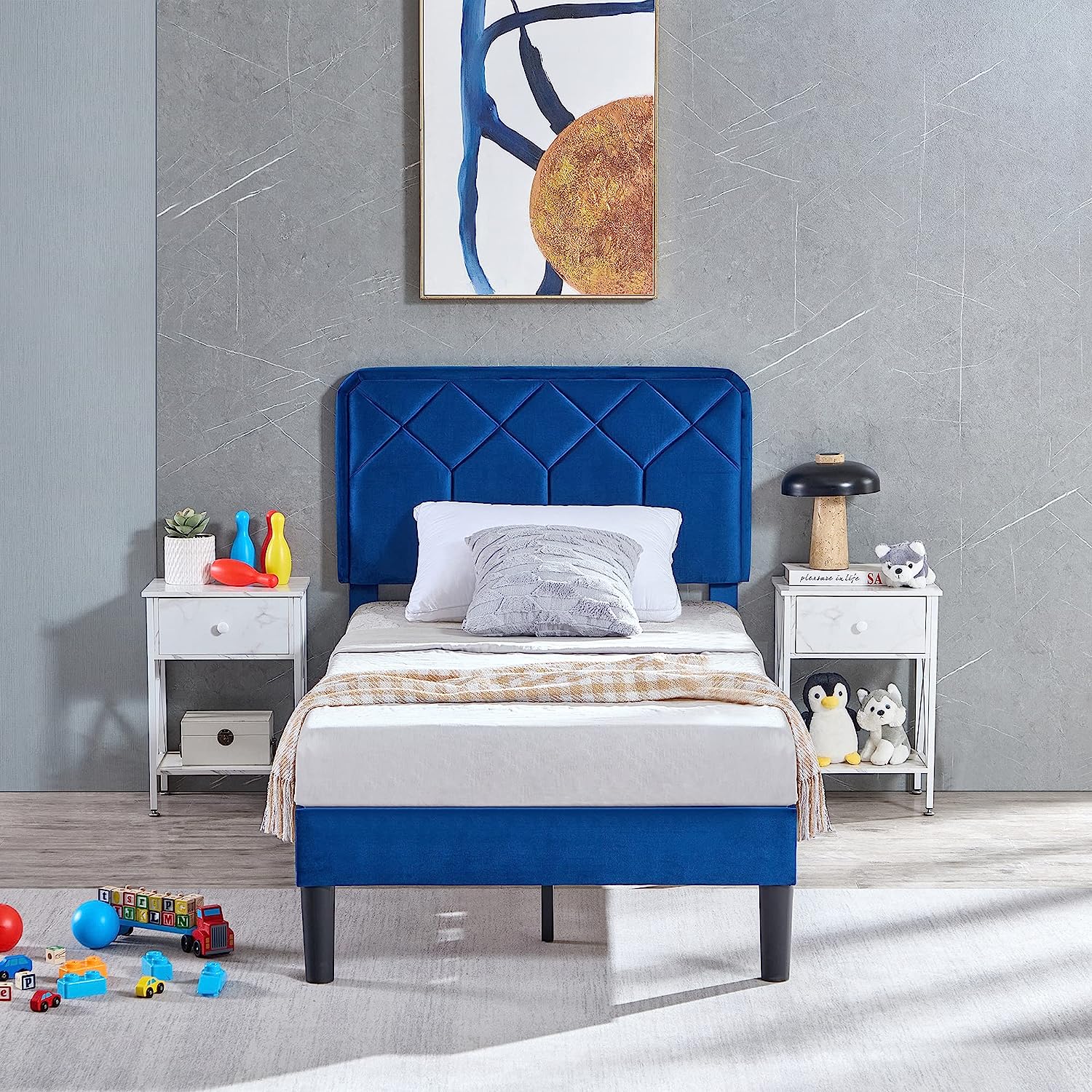 VECELO Premium Leather Upholstered Platform Bed Frame - VECELO